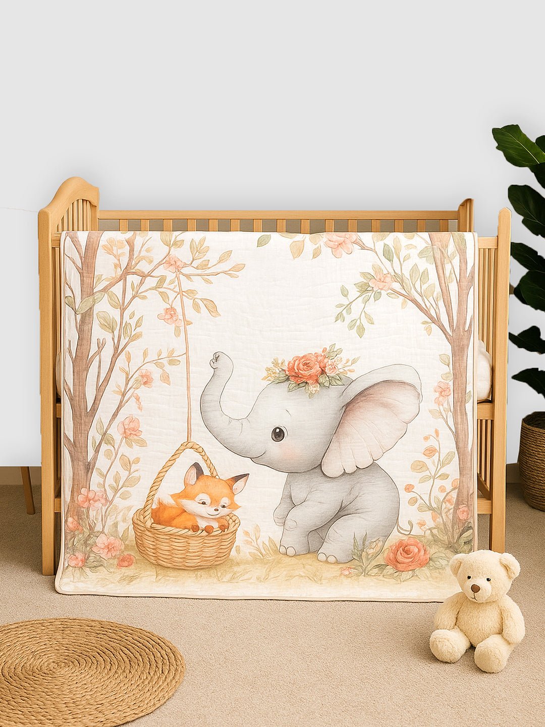 Musical Fox 1 PC Cotton Muslin Baby Blanket With Breathable Fabric