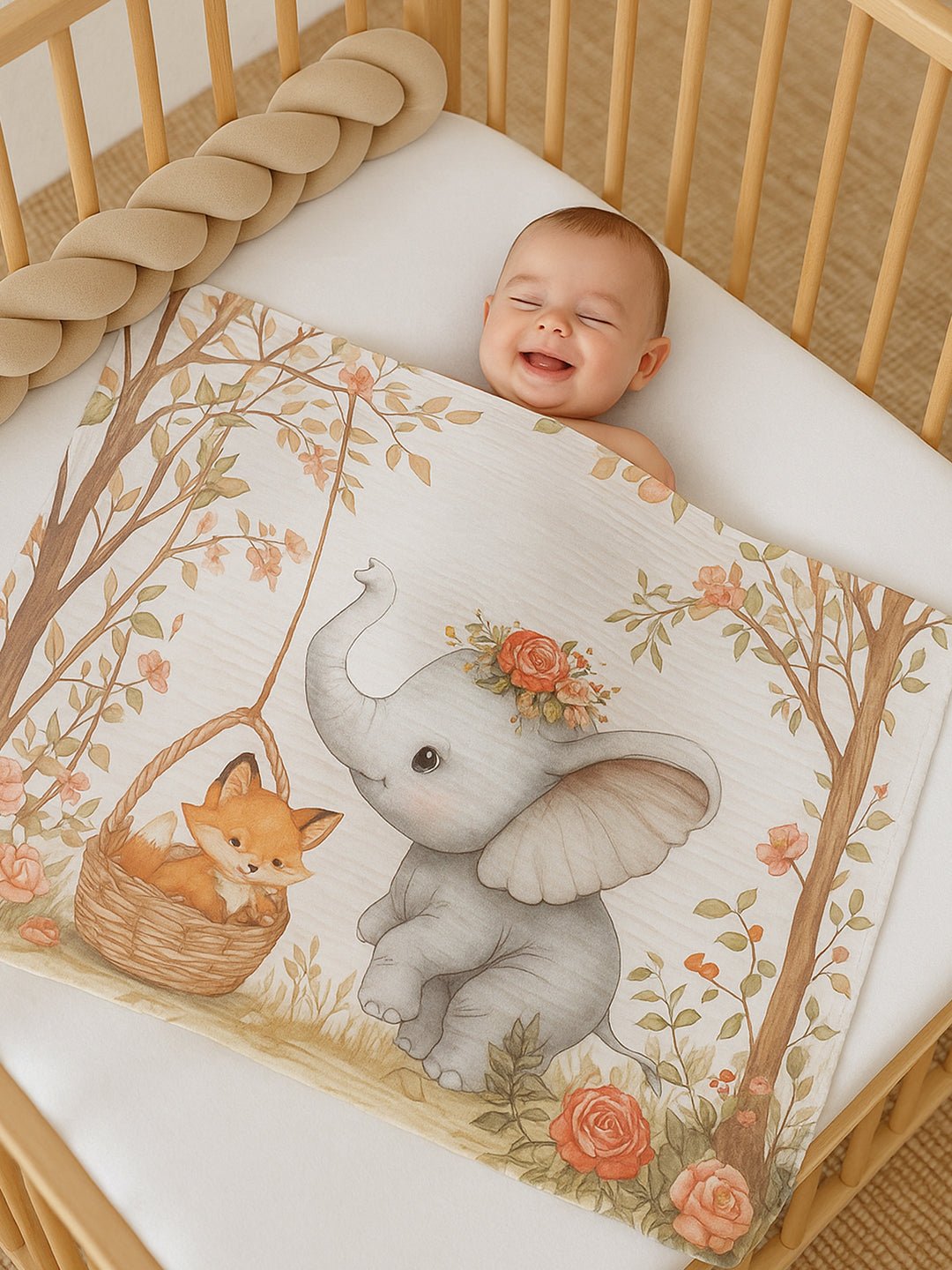 Musical Fox 1 PC Cotton Muslin Baby Blanket With Breathable Fabric