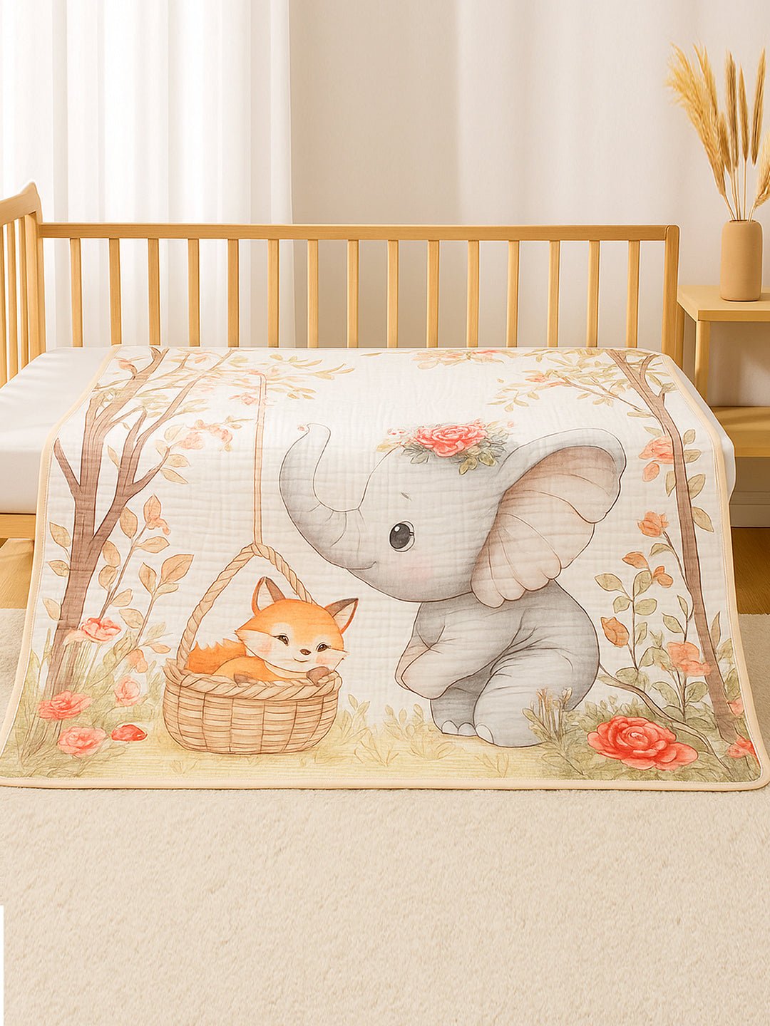 Musical Fox 1 PC Cotton Muslin Baby Blanket With Breathable Fabric