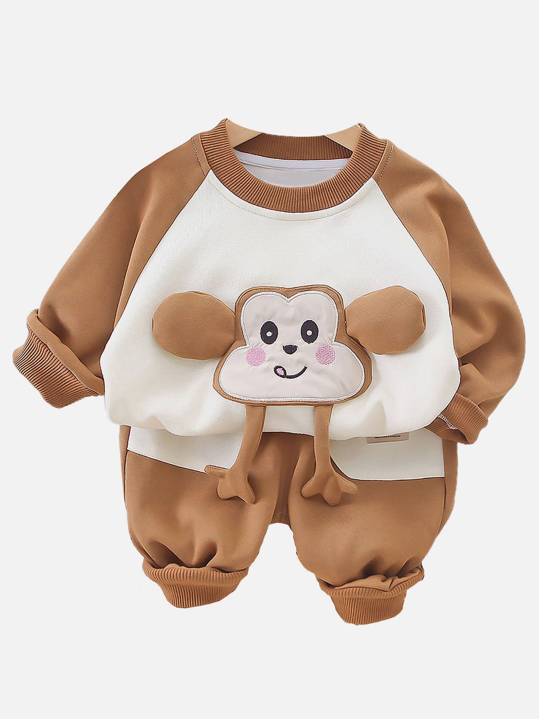 Little Surprise Box Brown 3D Monkey Face Track Suit Set For Kids