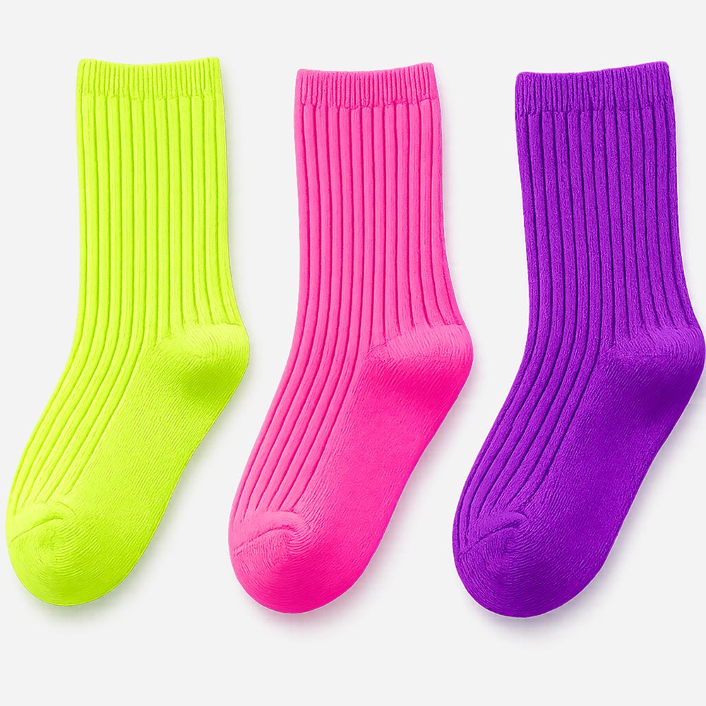 Little Surprise Box Fluorescent Green Violet Pink Socks Set For Kids