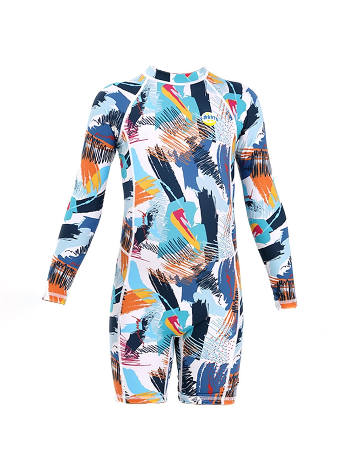 Multi Geometric Printed Kids 2.5mm Neoprene Knee Length Full Sleeve Swimsuit