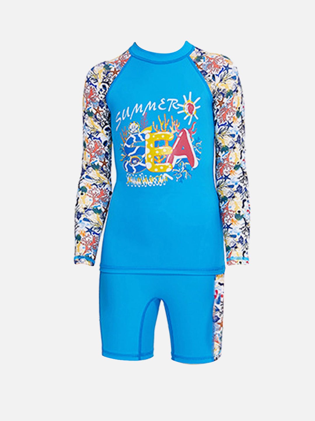 Blue Fauna Printed Kids UPF 50+ 2pcs Swimwear With Matching Swim Bag