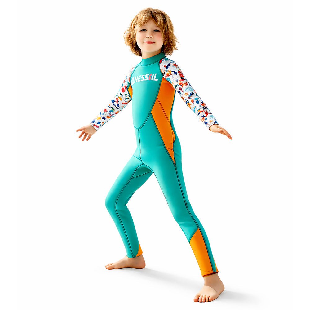 Green Nautical Printed Kids Neoprene Full Length Swimsuit With Free Washbag