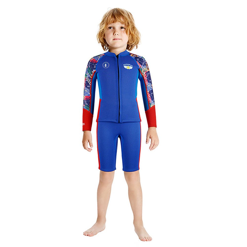 Purple Geometric Printed Kids Full Length Neoprene Swimwear With Free Washbag