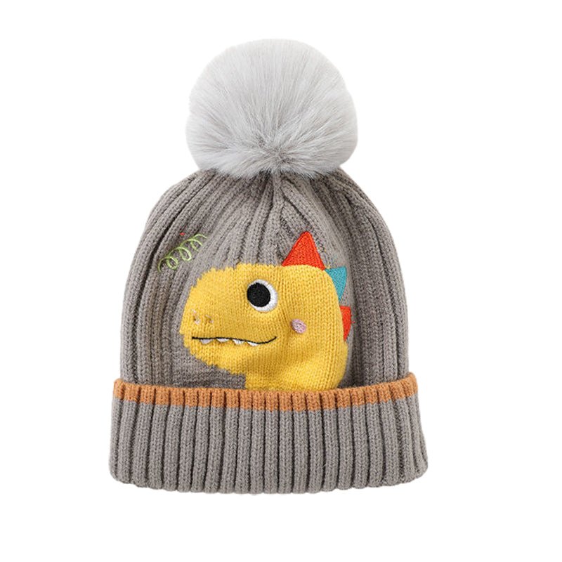 Little Surprise Box Grey Dino Winter Cap & Neck Muffler Set For Kids