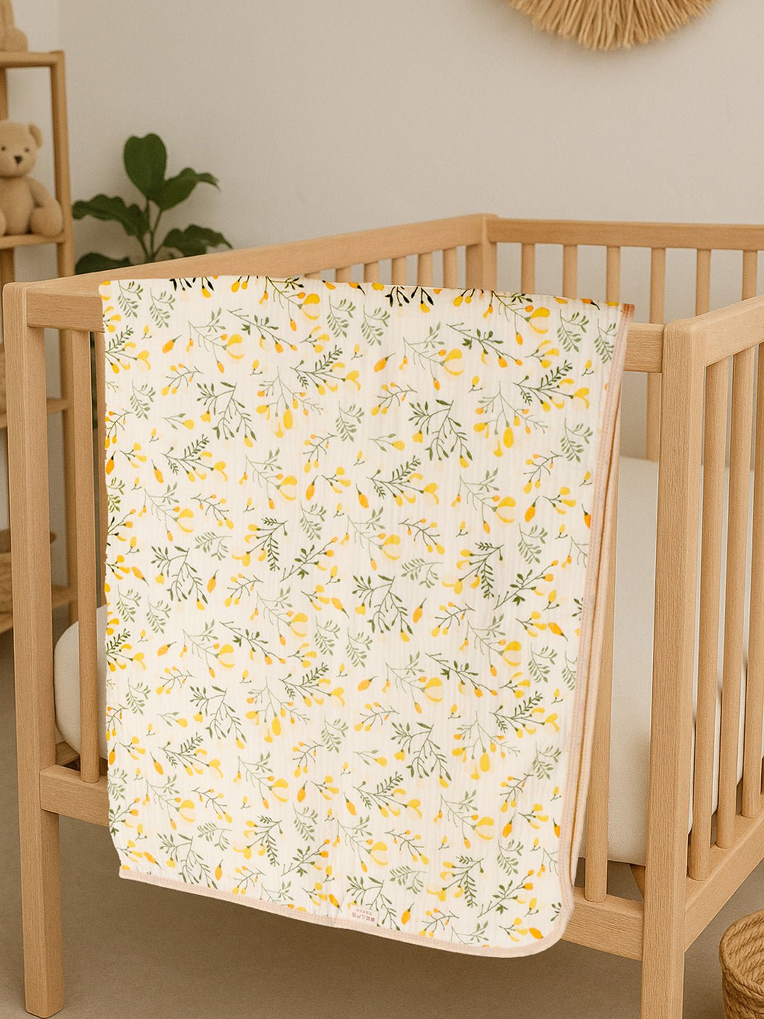Yellow Flower 1 PC Cotton Muslin Baby Blanket With Breathable Fabric