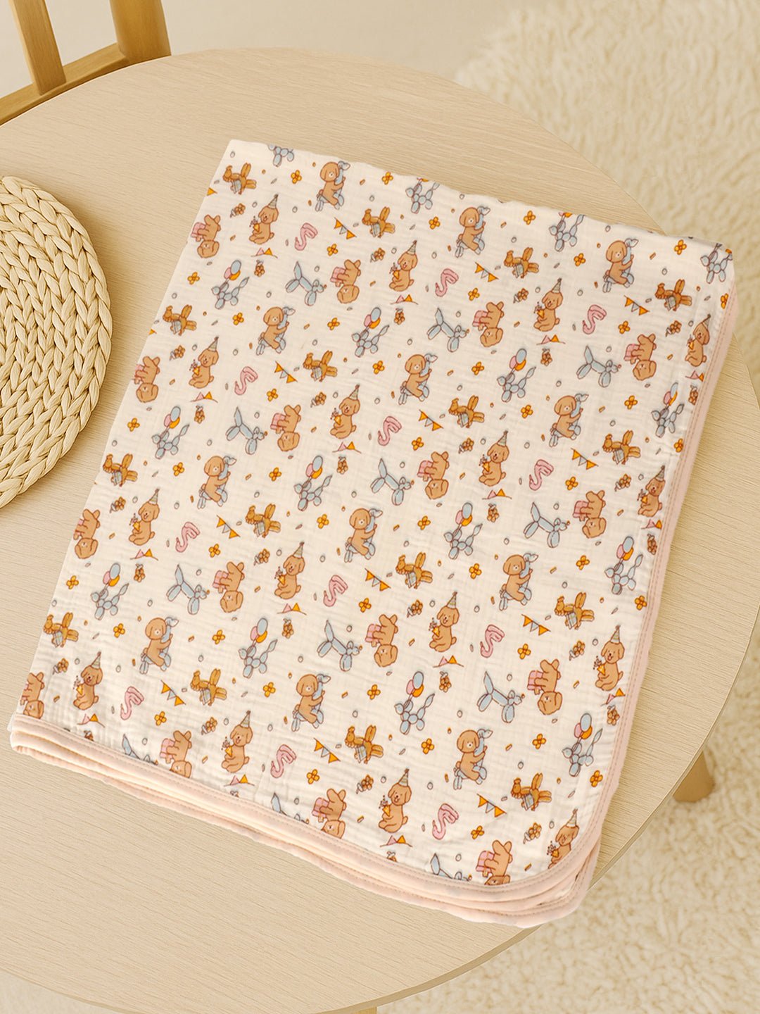 Yellow Flower 3 PC Kids Muslin Cotton Hooded Blanket With 2 Matching Napkins