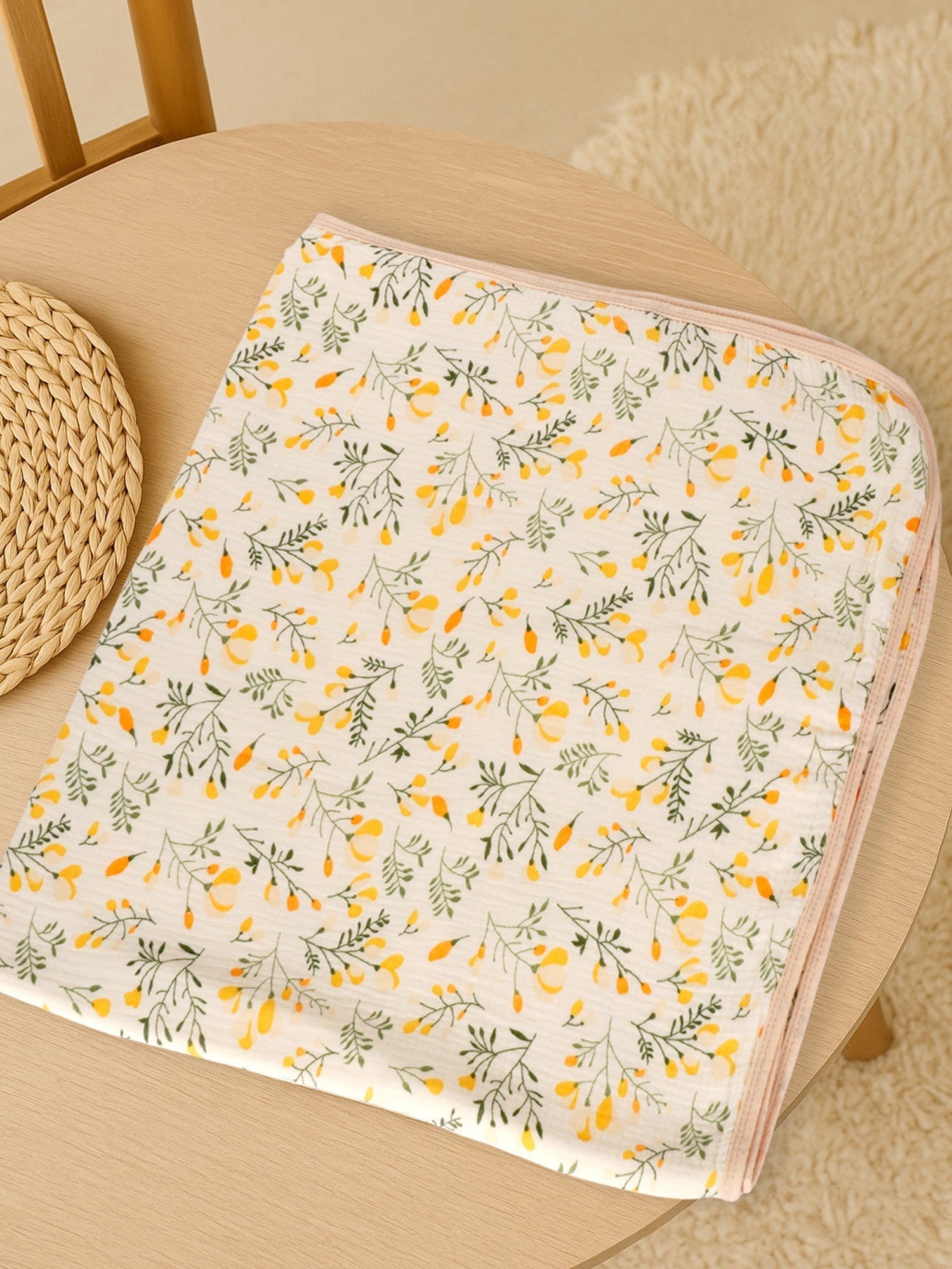 Yellow Flower 1 PC Cotton Muslin Baby Blanket With Breathable Fabric