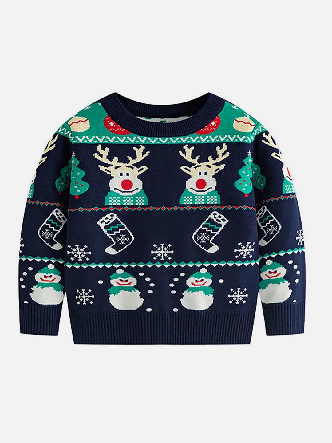 Little Surprise Box Navy 2 Christmas Deers Knitted Christmas Cardigan For Kids