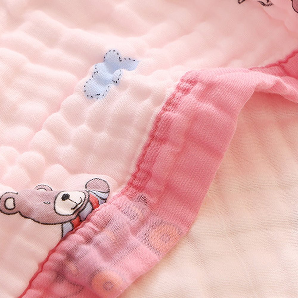 Pink Cart Teddy 1 PC Kids Cotton Muslin Blanket With Free Storage Pouch