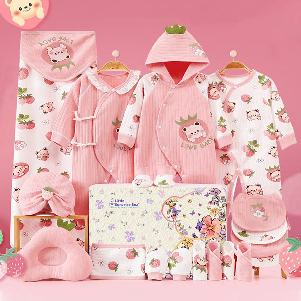 Pinkberry Ted 20 PCS Newborn Baby Girl Gift Box With Rompers And Swaddle