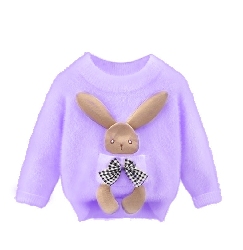Little Surprise Box Purple With 3D Bunny Kids Cardigan Sweater