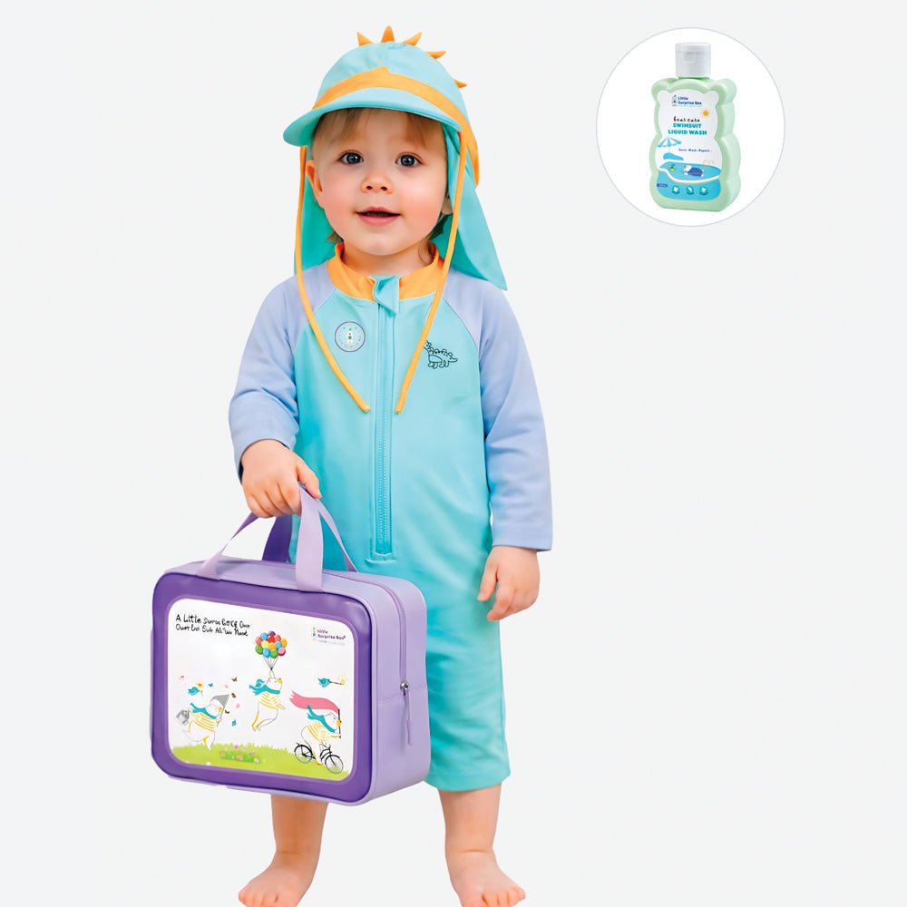 Teal & Orange Spikes Printed Kids Swimwear Set With Free Washbag & Detergent