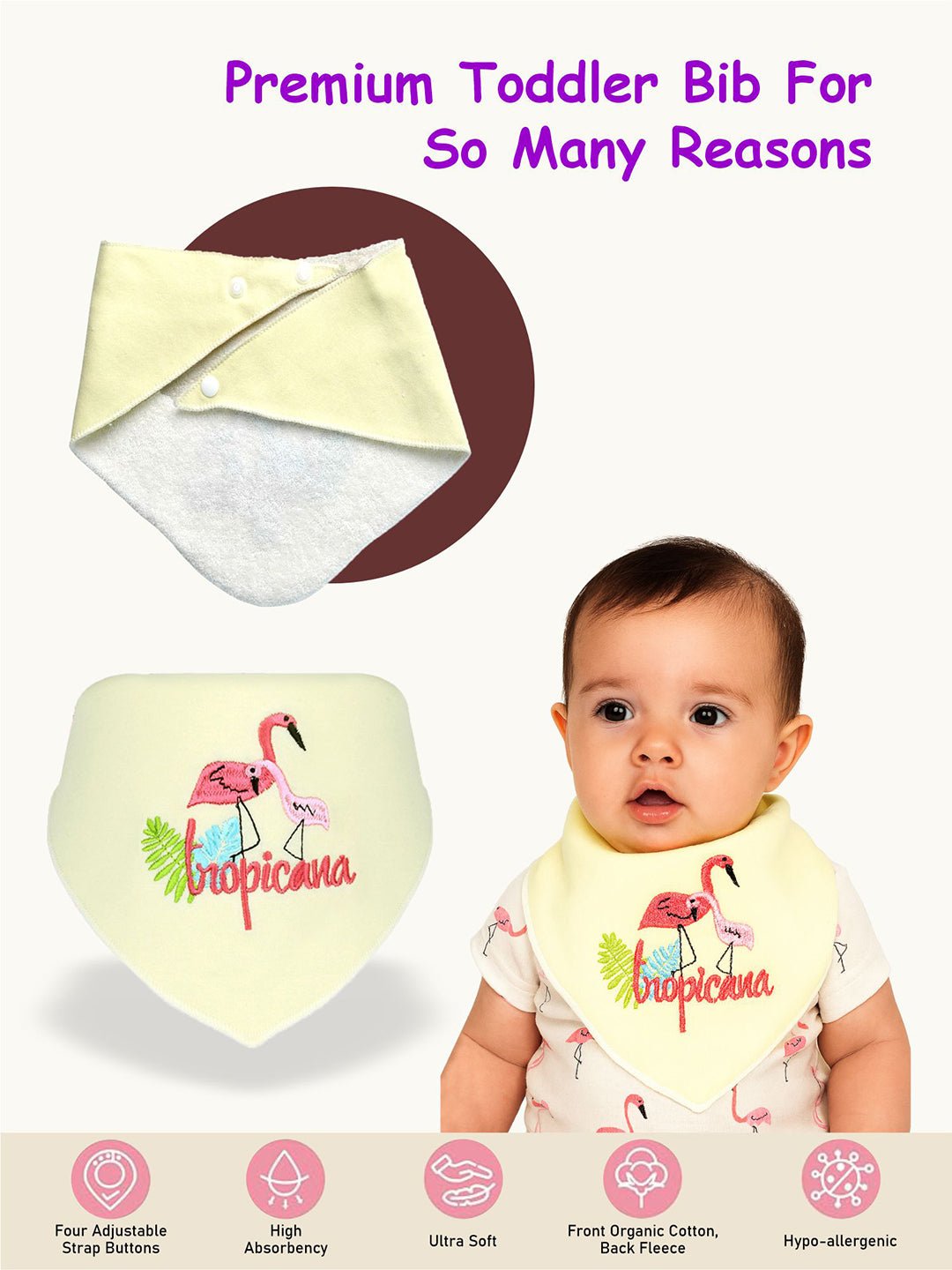 Cactus Print 3 Pc Premium Adjustable Snap Button Bibs For Babies