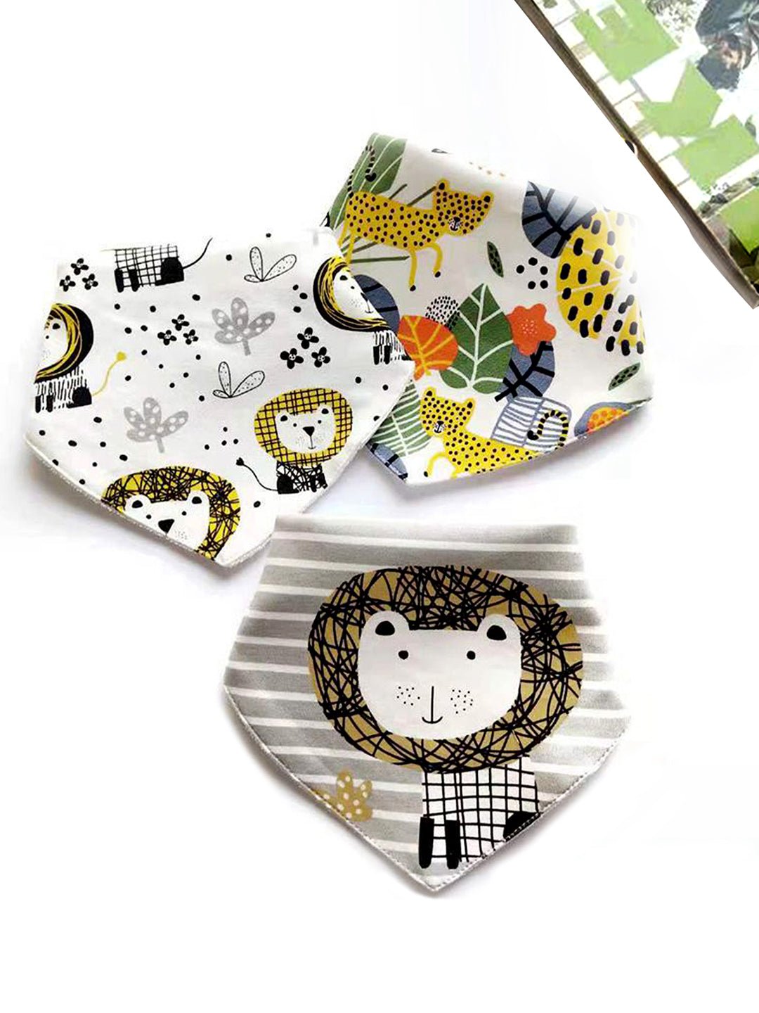 Cactus Print 3 Pc Premium Adjustable Snap Button Bibs For Babies