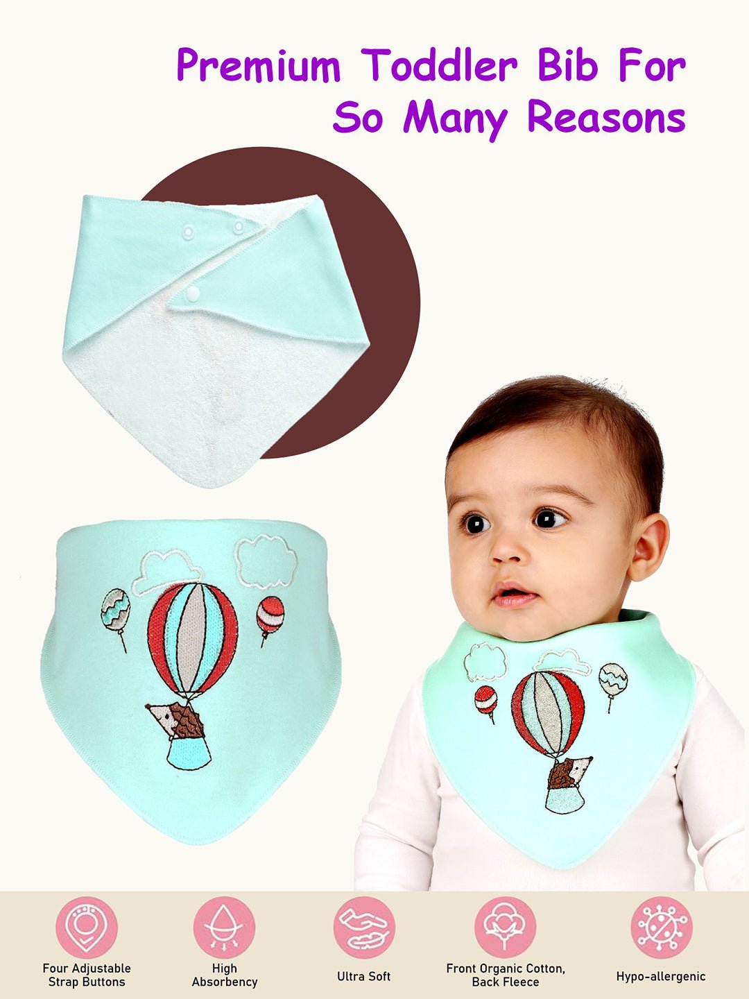 Cactus Print 3 Pc Premium Adjustable Snap Button Bibs For Babies