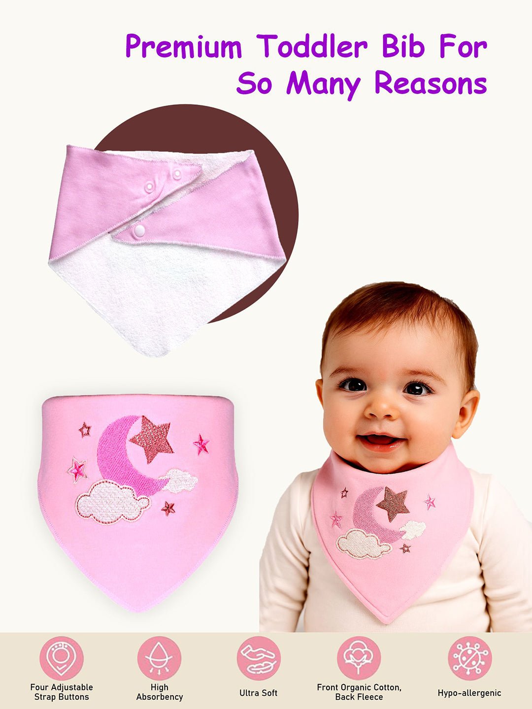 Cactus Print 3 Pc Premium Adjustable Snap Button Bibs For Babies
