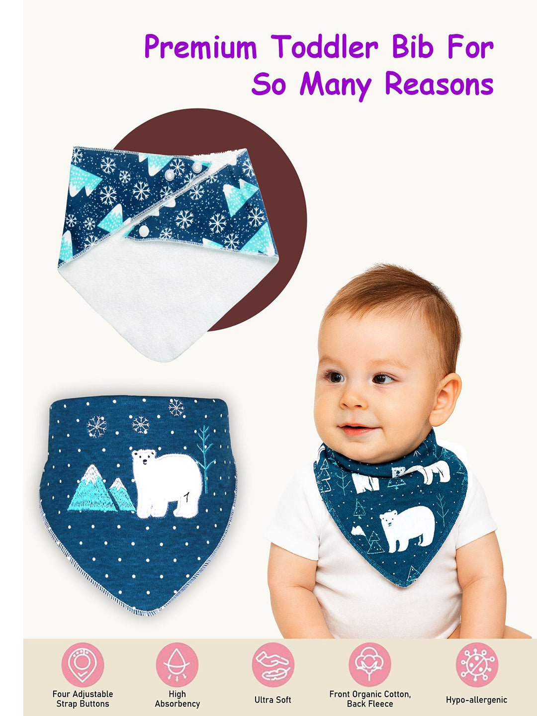 Cactus Print 3 Pc Premium Adjustable Snap Button Bibs For Babies