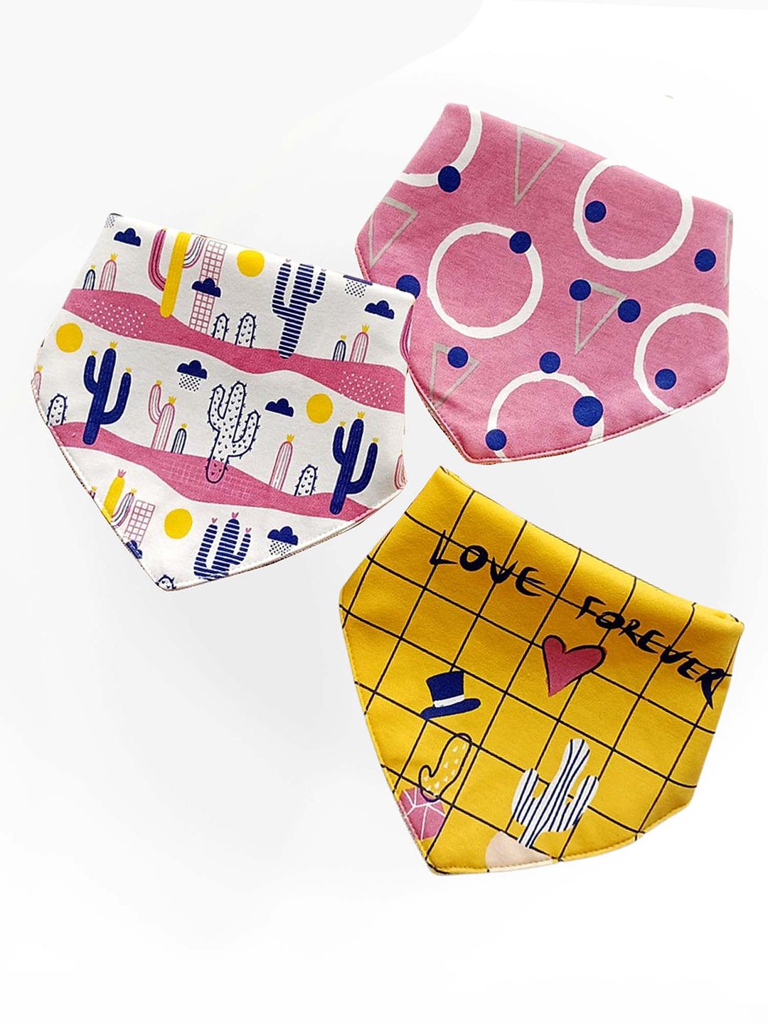 Cactus Print 3 Pc Premium Adjustable Snap Button Bibs For Babies
