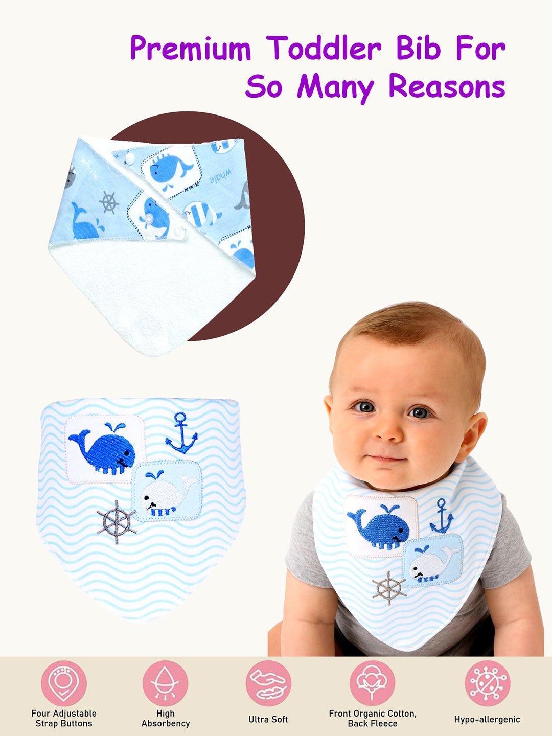 Cactus Print 3 Pc Premium Adjustable Snap Button Bibs For Babies