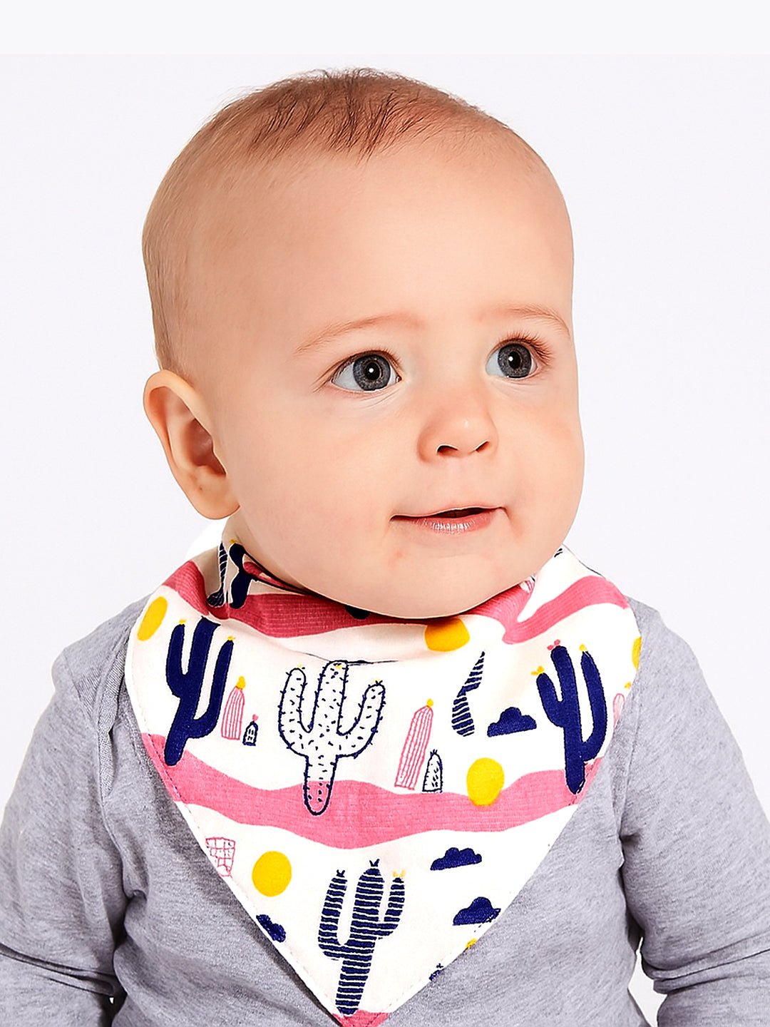 Cactus Print 3 Pc Premium Adjustable Snap Button Bibs For Babies