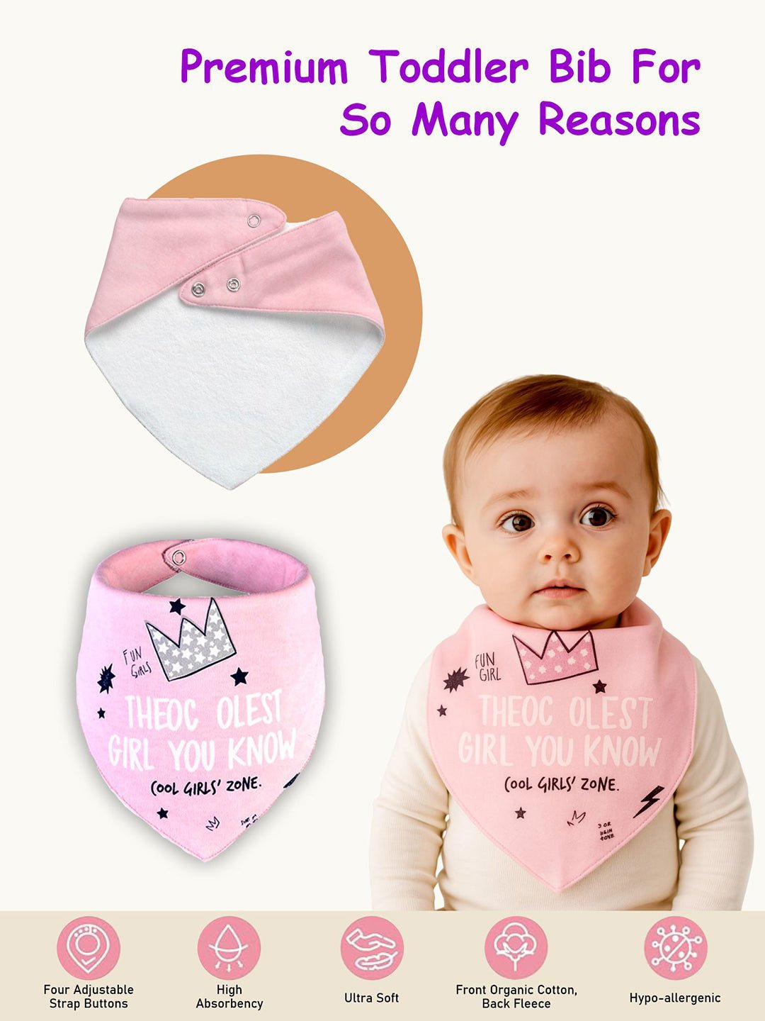 Cactus Print 3 Pc Premium Adjustable Snap Button Bibs For Babies