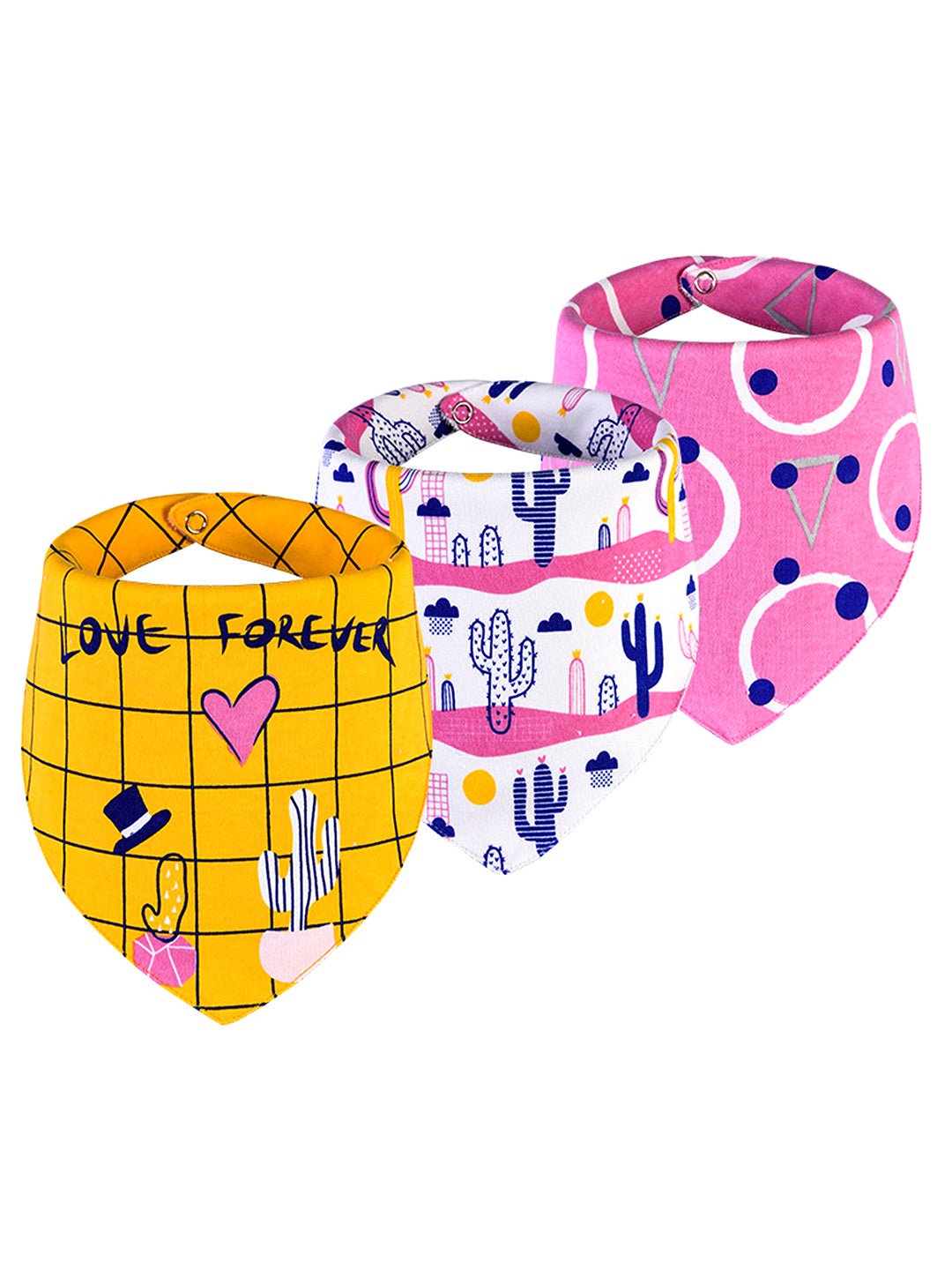 Cactus Print 3 Pc Premium Adjustable Snap Button Bibs For Babies