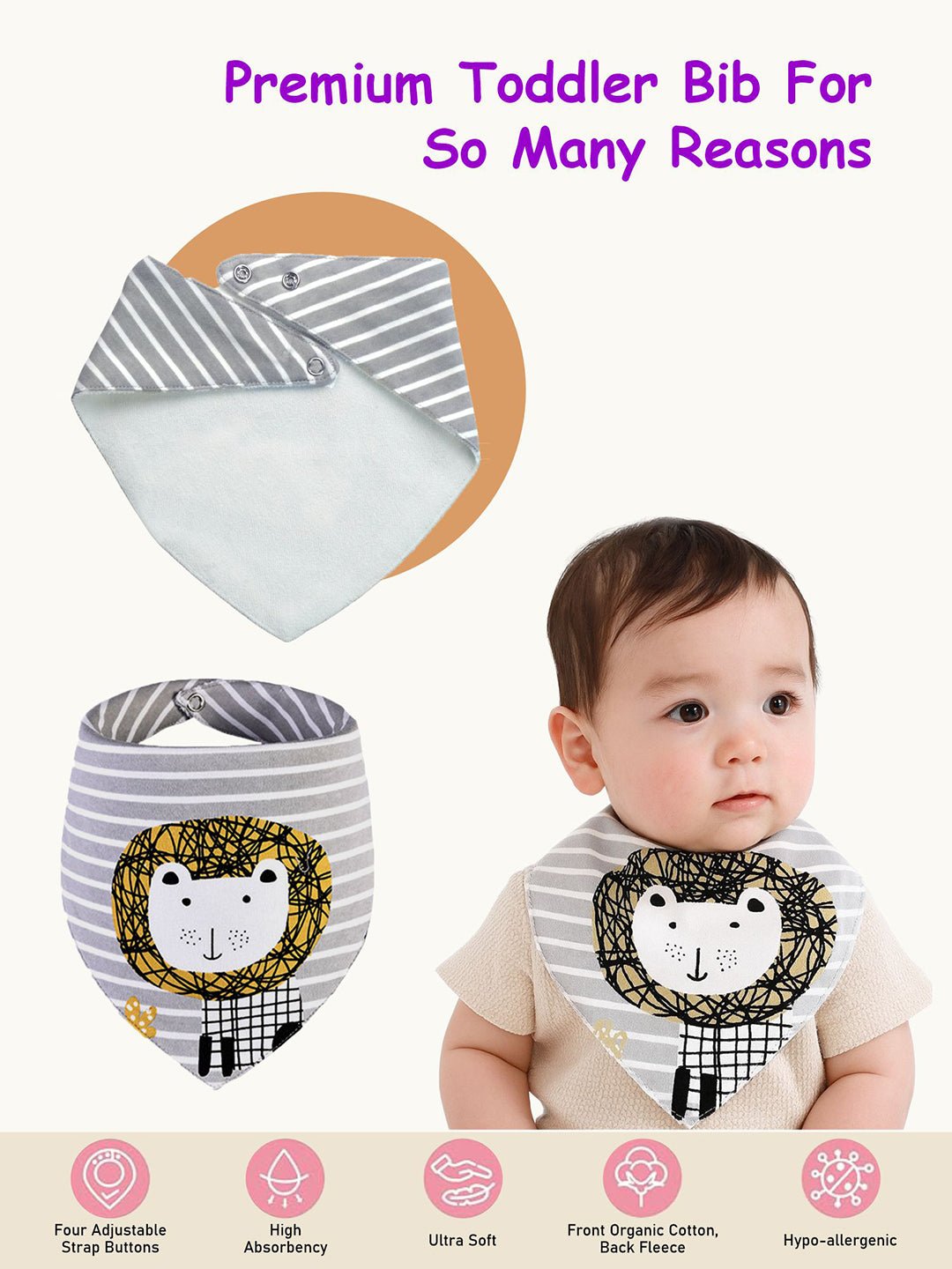 Cactus Print 3 Pc Premium Adjustable Snap Button Bibs For Babies