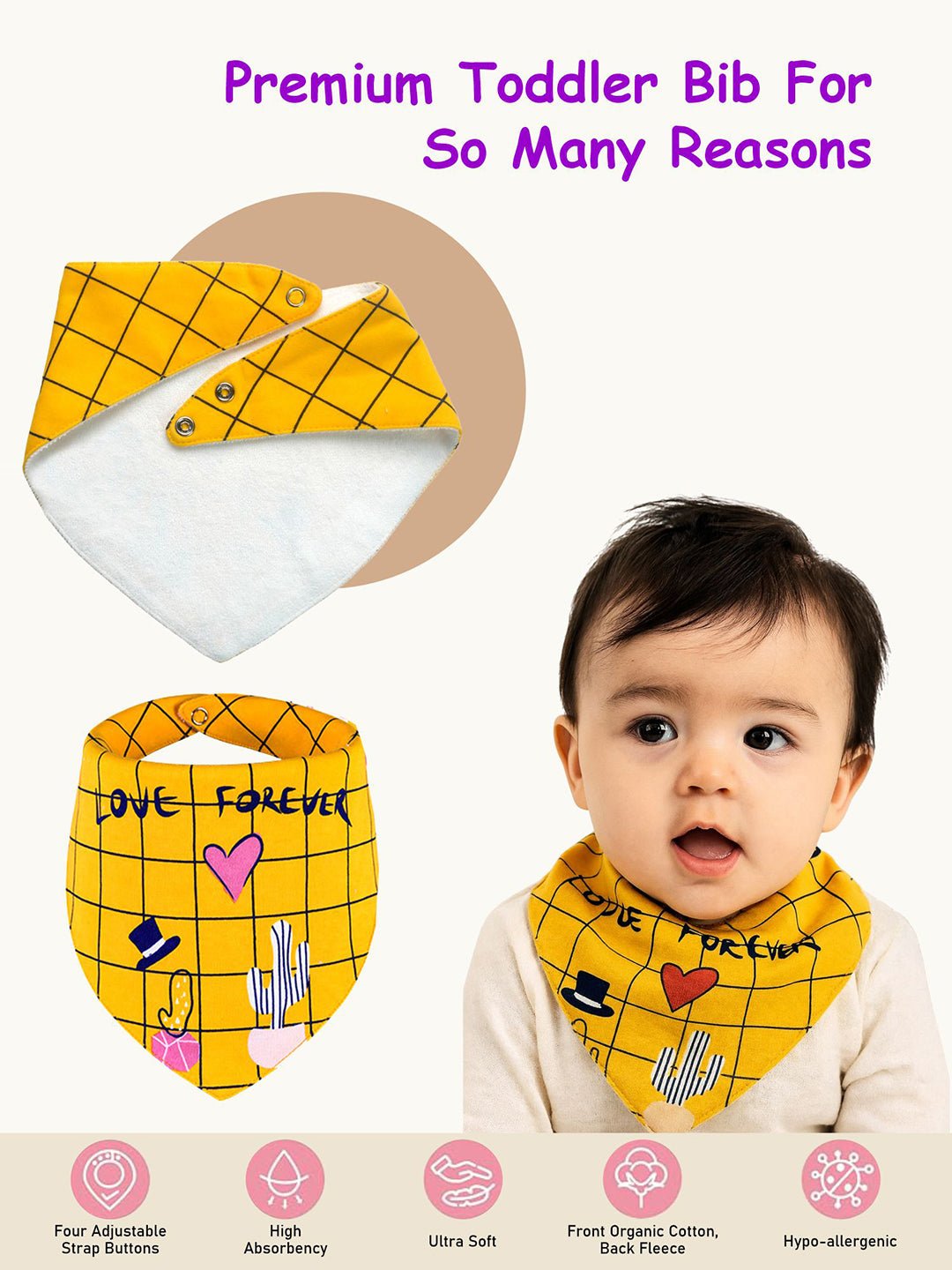 Cactus Print 3 Pc Premium Adjustable Snap Button Bibs For Babies
