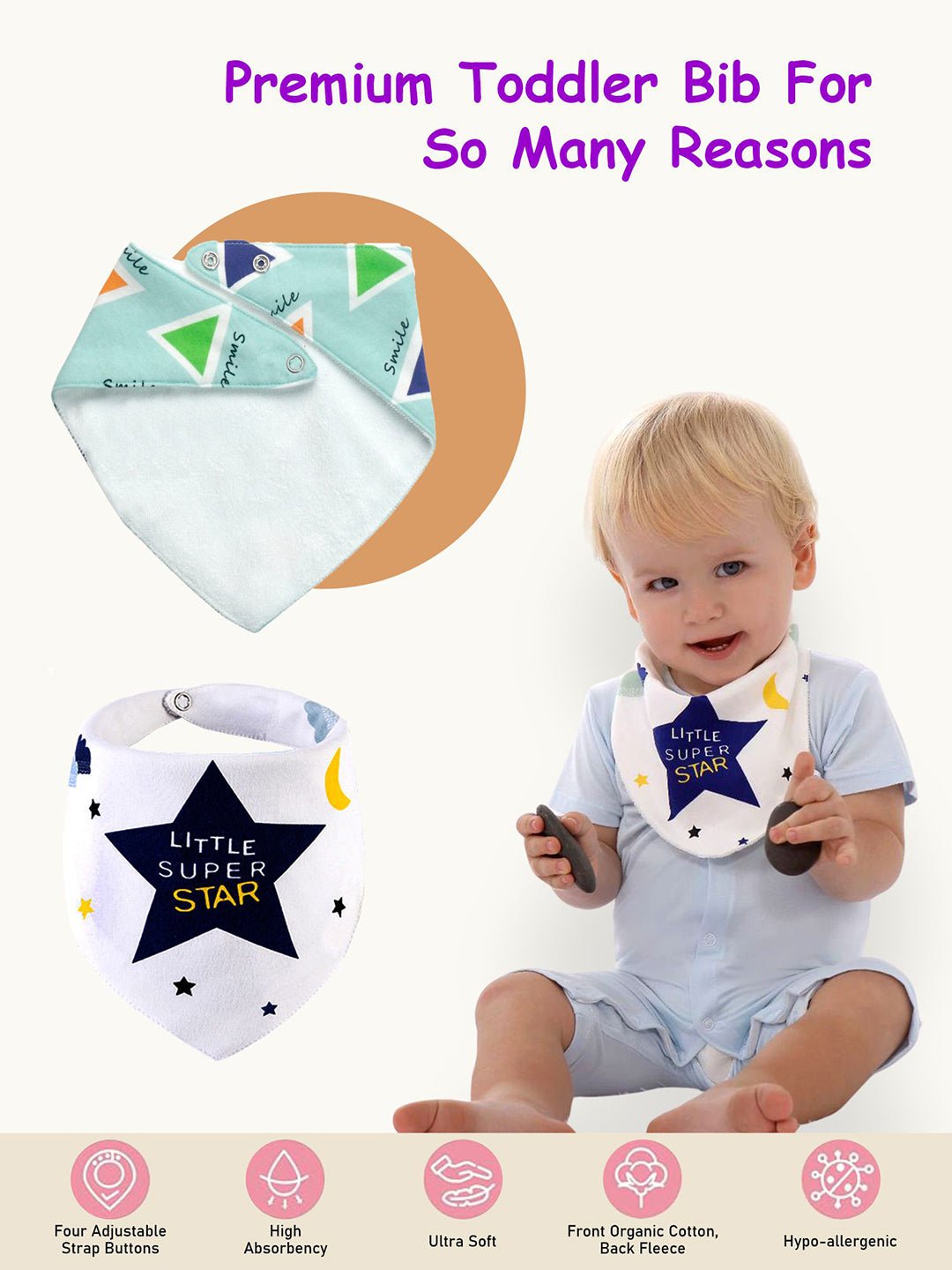 Cactus Print 3 Pc Premium Adjustable Snap Button Bibs For Babies