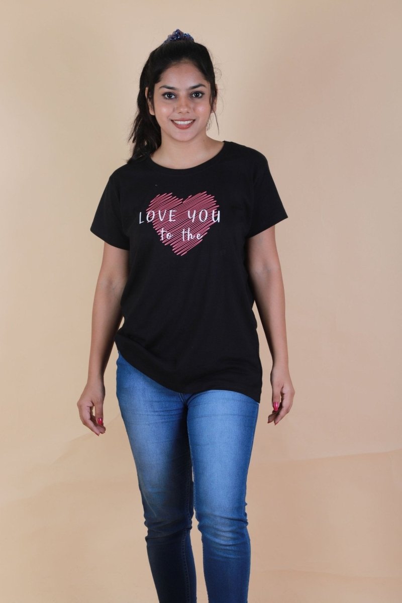 Love You To The Moon Black Cotton Matching Family T-Shirt Twinning Combo Of 2