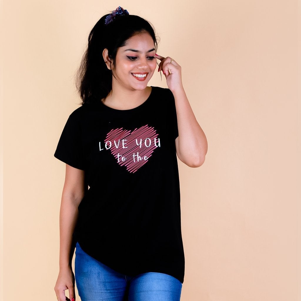 Love You To The Moon Black Cotton Matching Family T-Shirt Twinning Combo Of 2