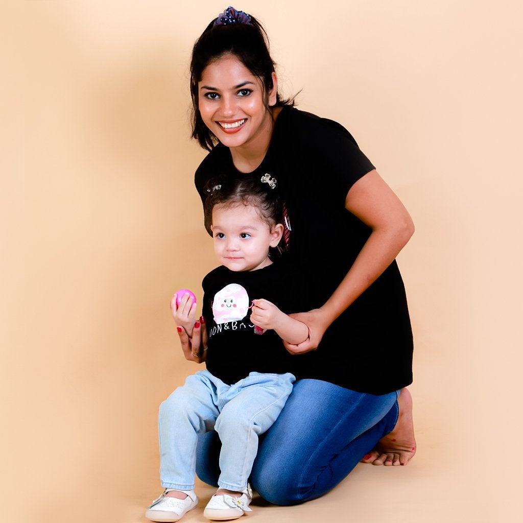 Love You To The Moon Black Cotton Matching Family T-Shirt Twinning Combo Of 2