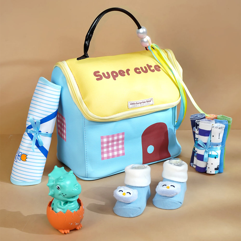 Blue Cute Home 22 PCS Newborn Baby Gift Box With Rompers And Swaddle
