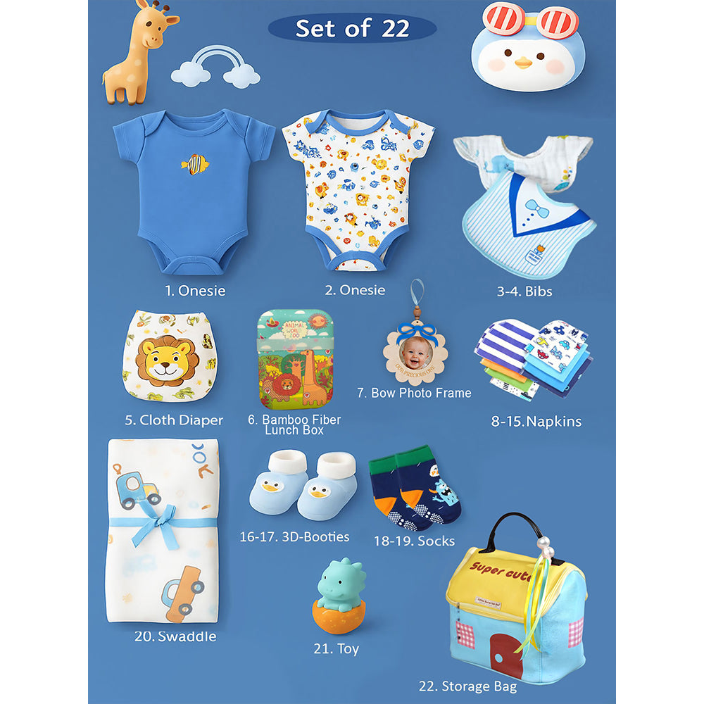 Blue Cute Home 22 PCS Newborn Baby Gift Box With Rompers And Swaddle