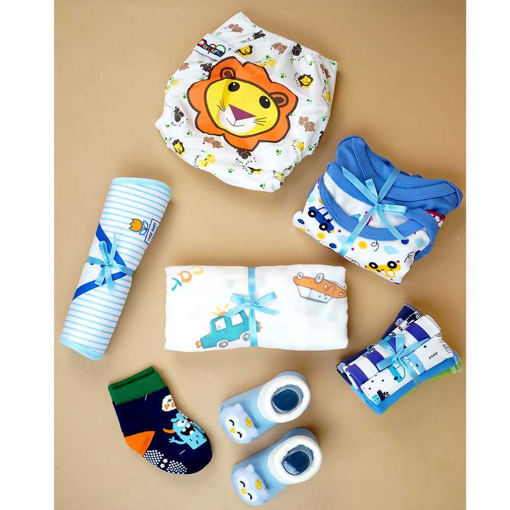 Blue Cute Home 22 PCS Newborn Baby Gift Box With Rompers And Swaddle
