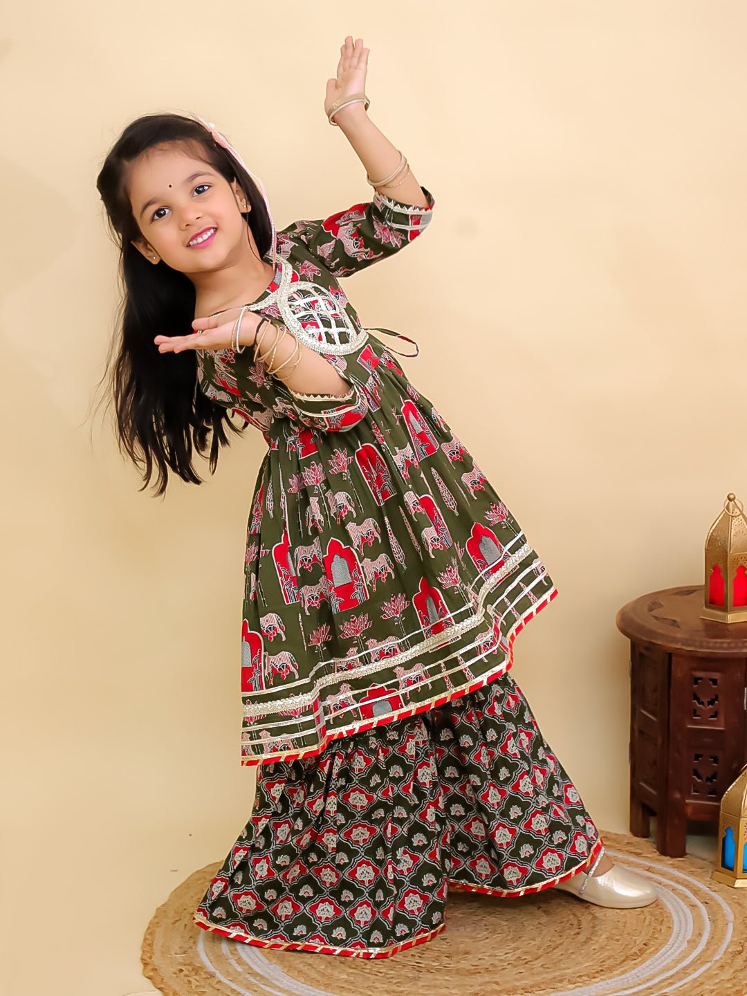 Madhu Mala Green Girls Anarkali Sharara Set