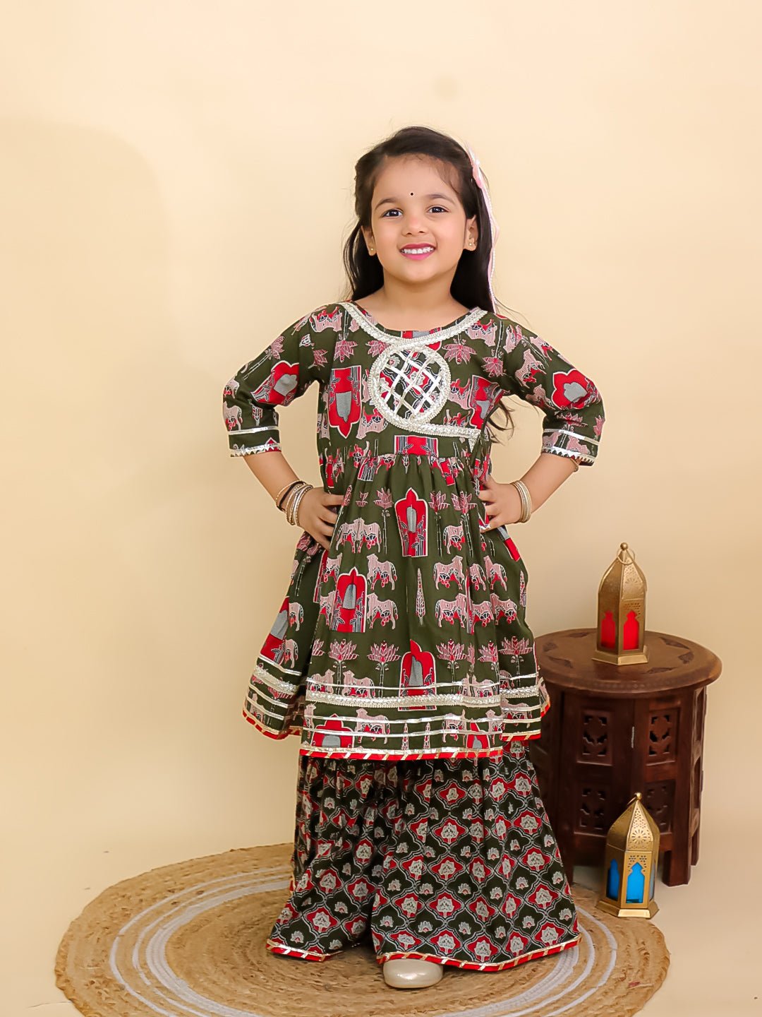 Madhu Mala Green Girls Anarkali Sharara Set