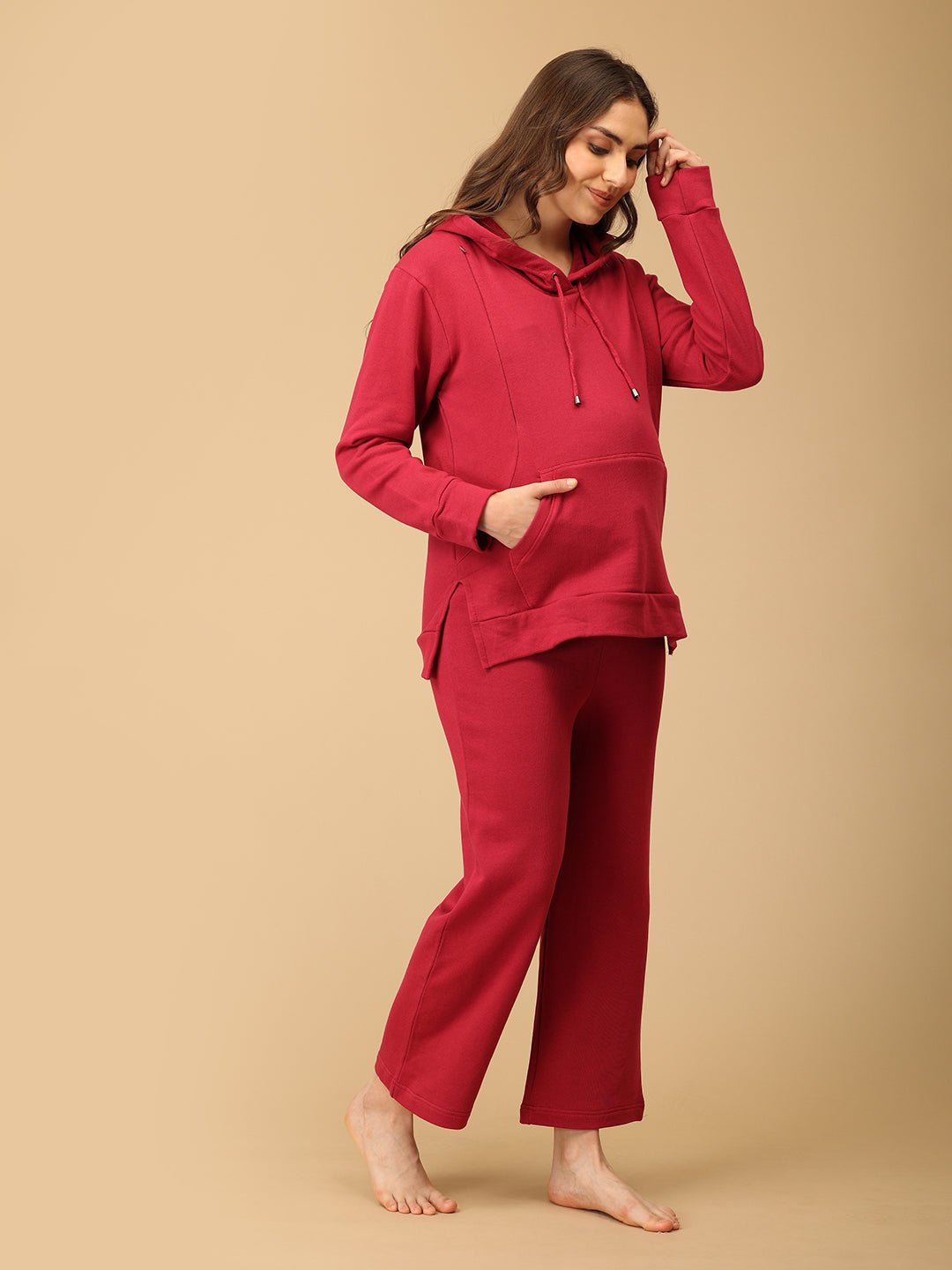 Magenta Blossom Maternity and Nursing Hoodie Pajama Set Magenta