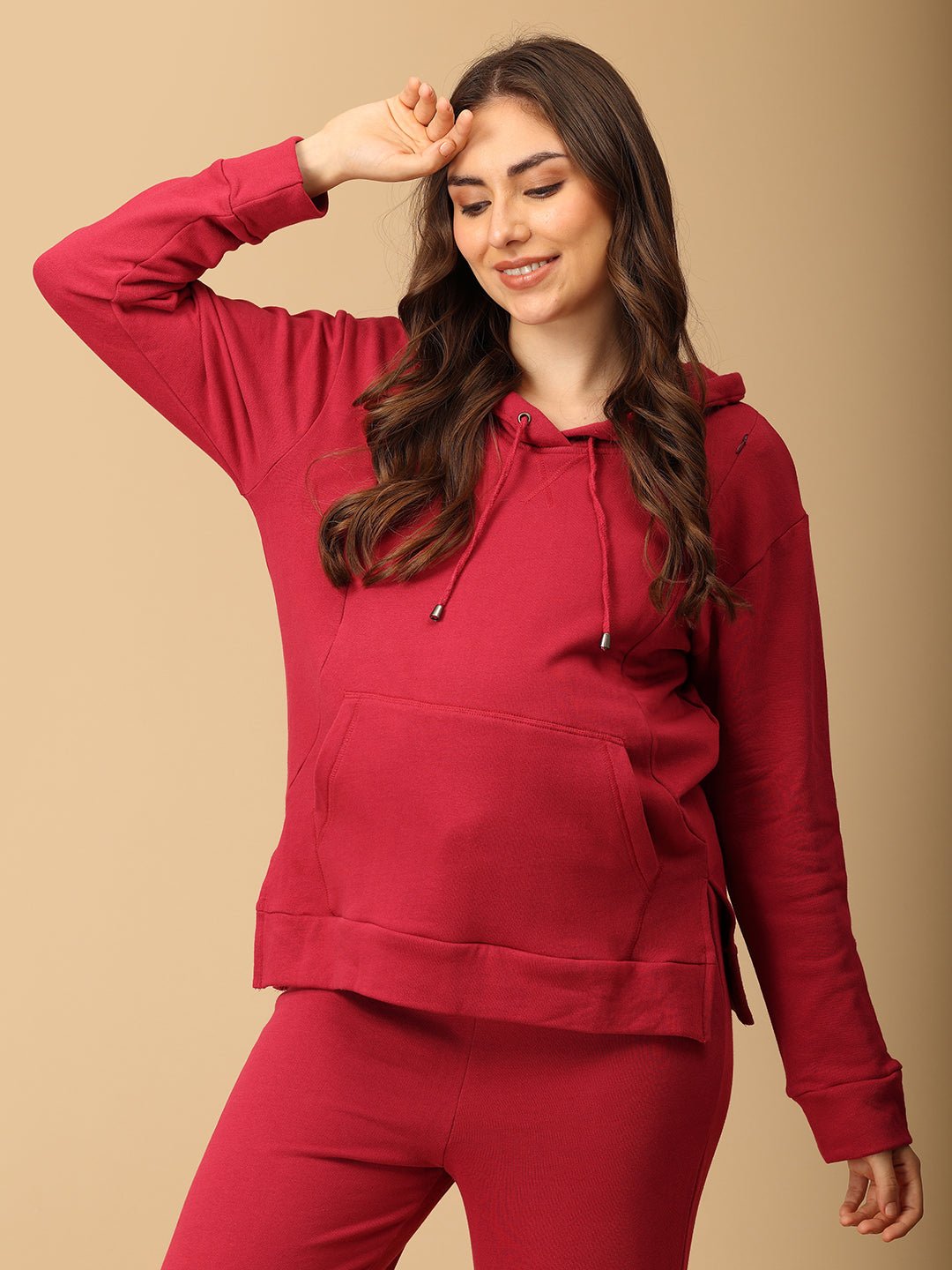 Magenta Blossom Maternity and Nursing Hoodie Pajama Set Magenta