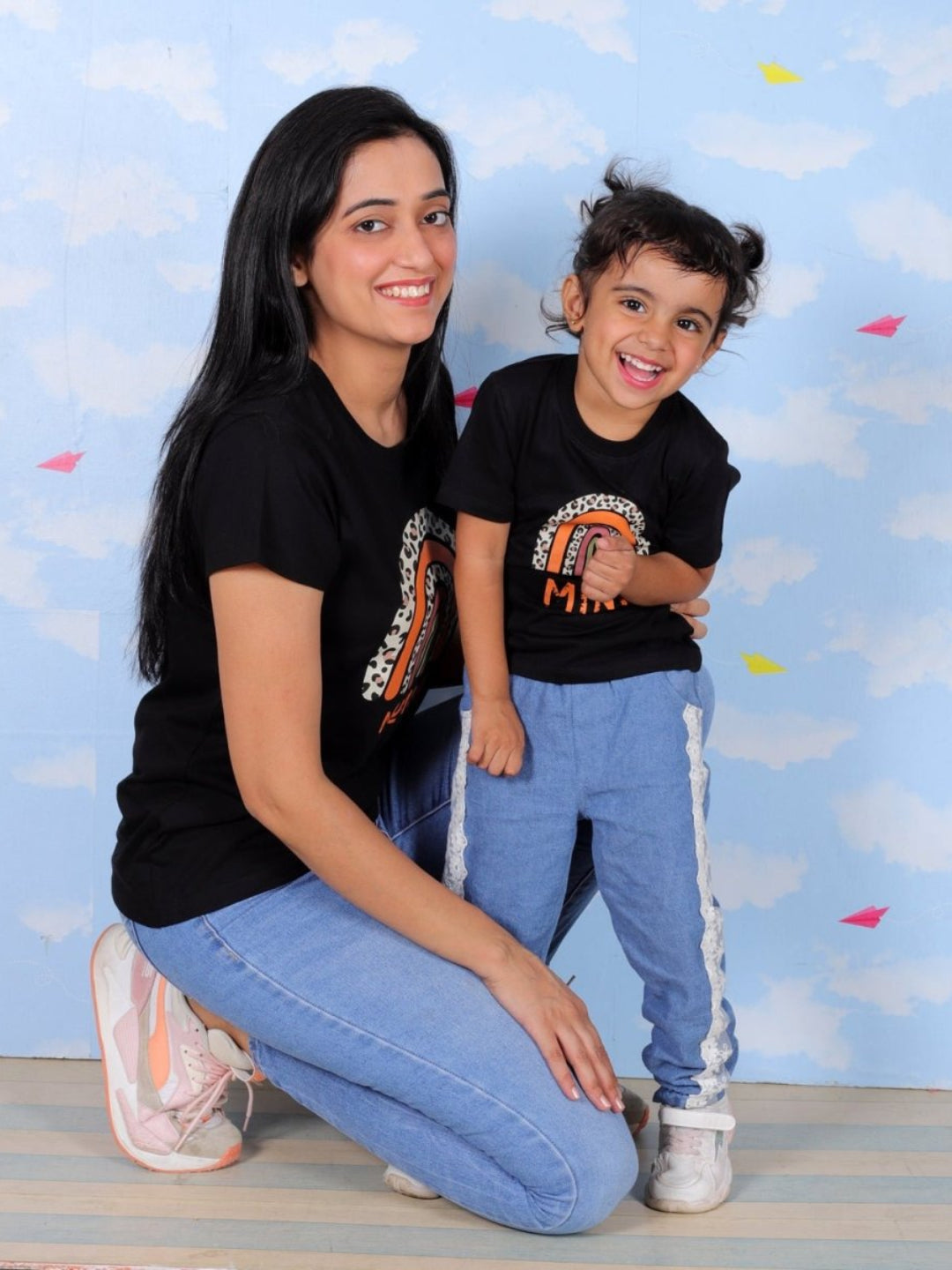 Mama And Mini White Cotton Matching Family T-Shirt Twinning Combo
