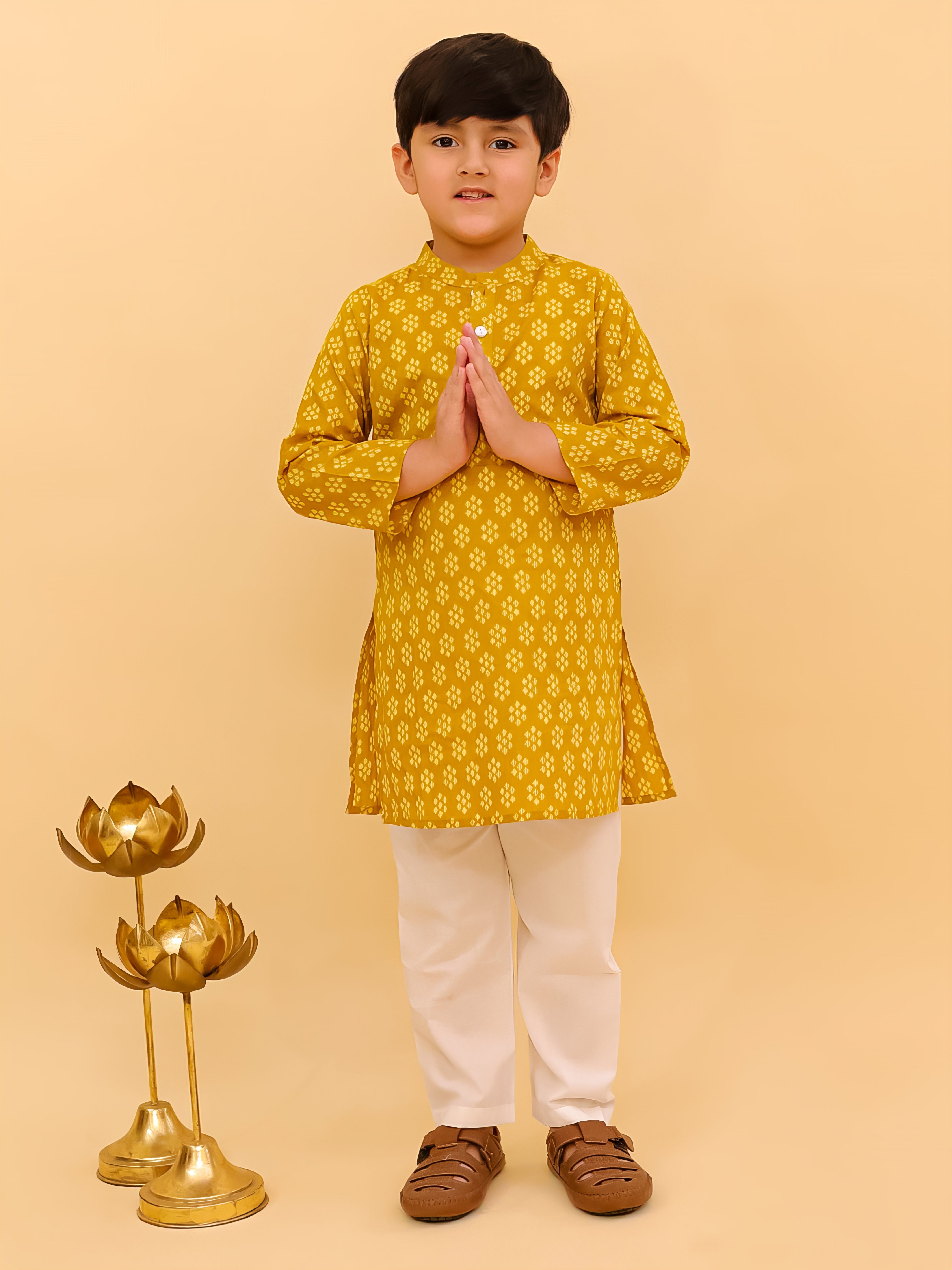Mango Sorbet Yellow Cotton Boys Kurta Pajama Set