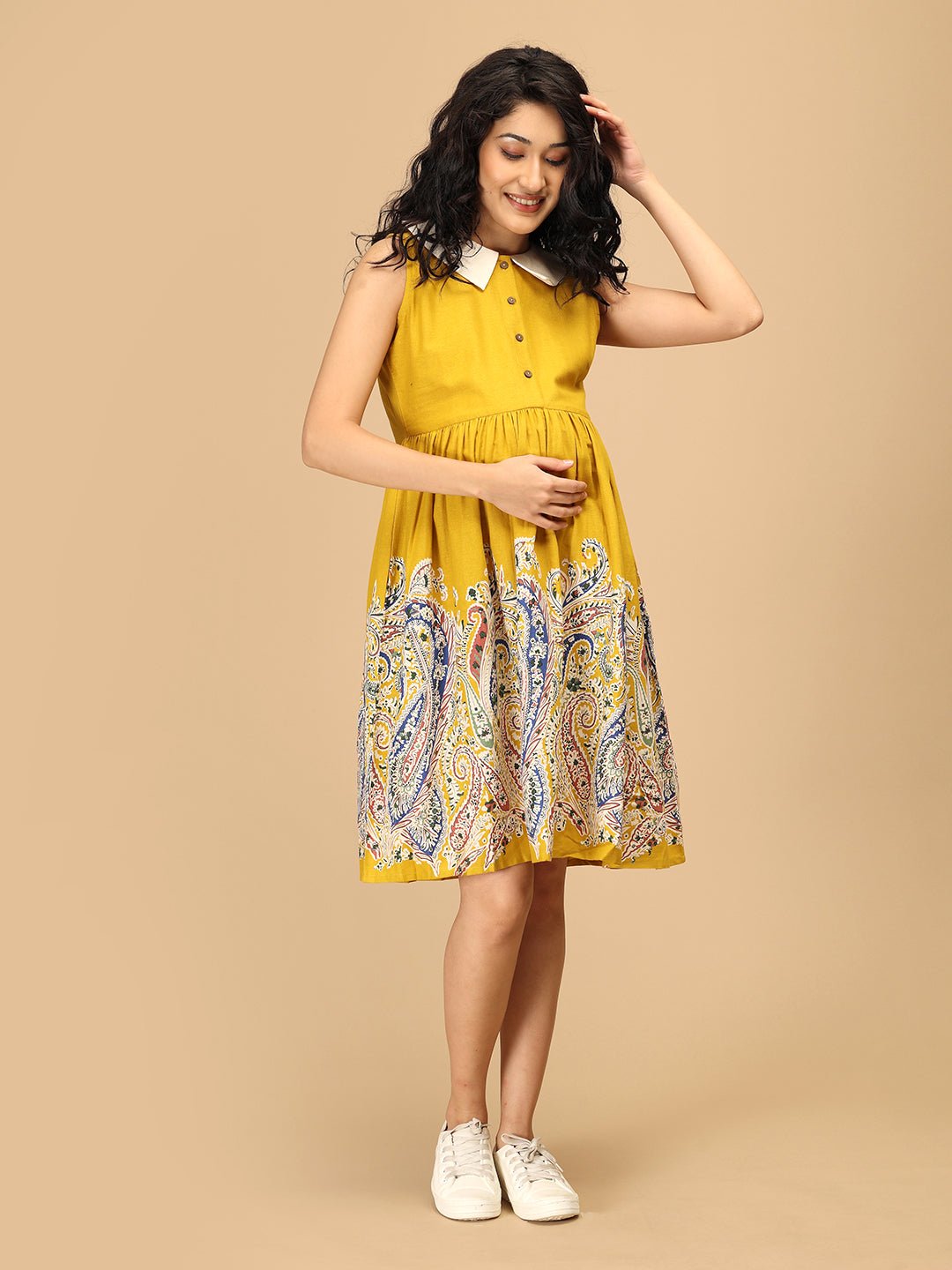 Marigold Mirage Maternity and Nursing Dress Yellow