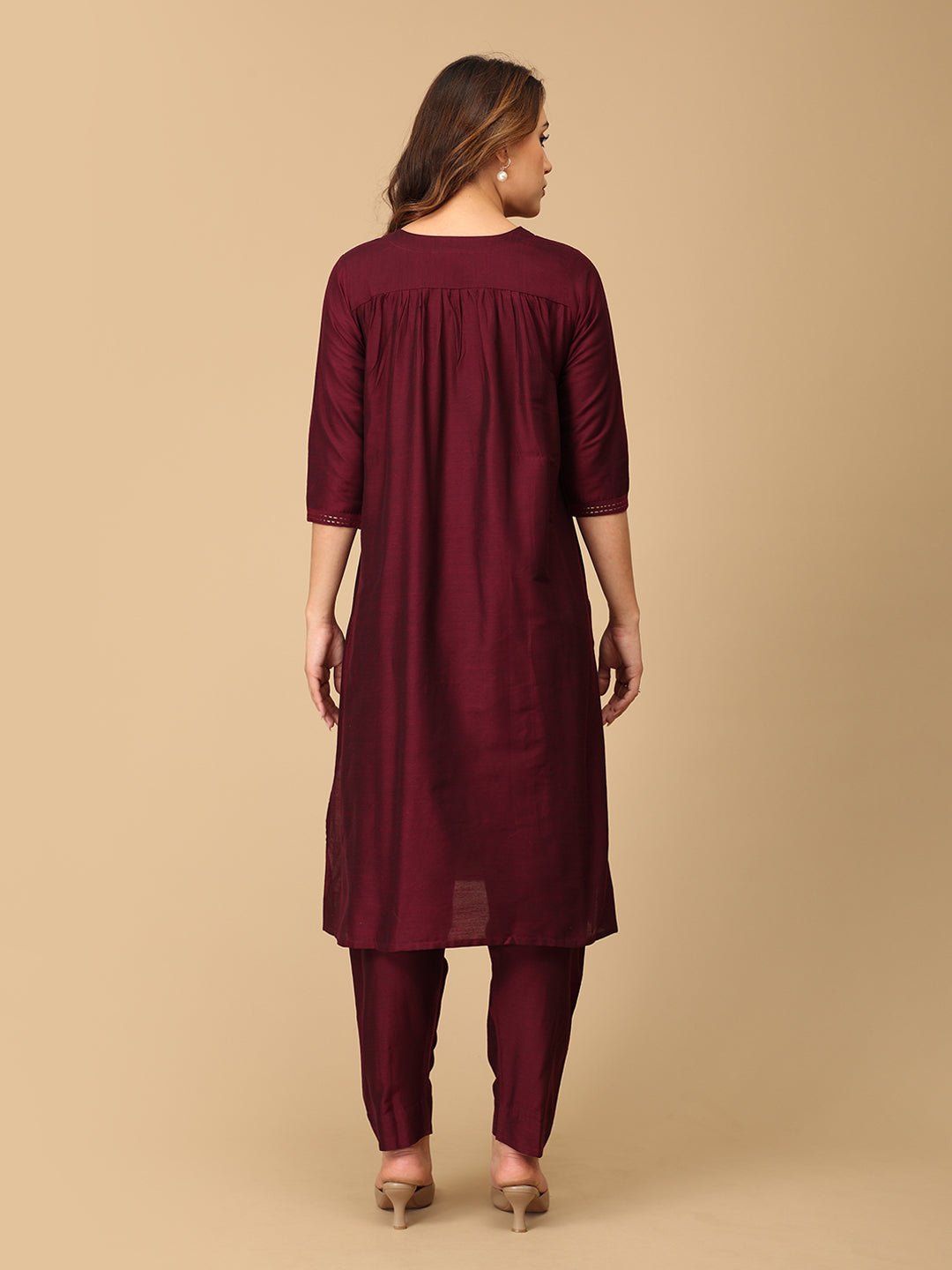 Marilyn Merlot Embroidered Maternity and Nursing Kurta Set Wine