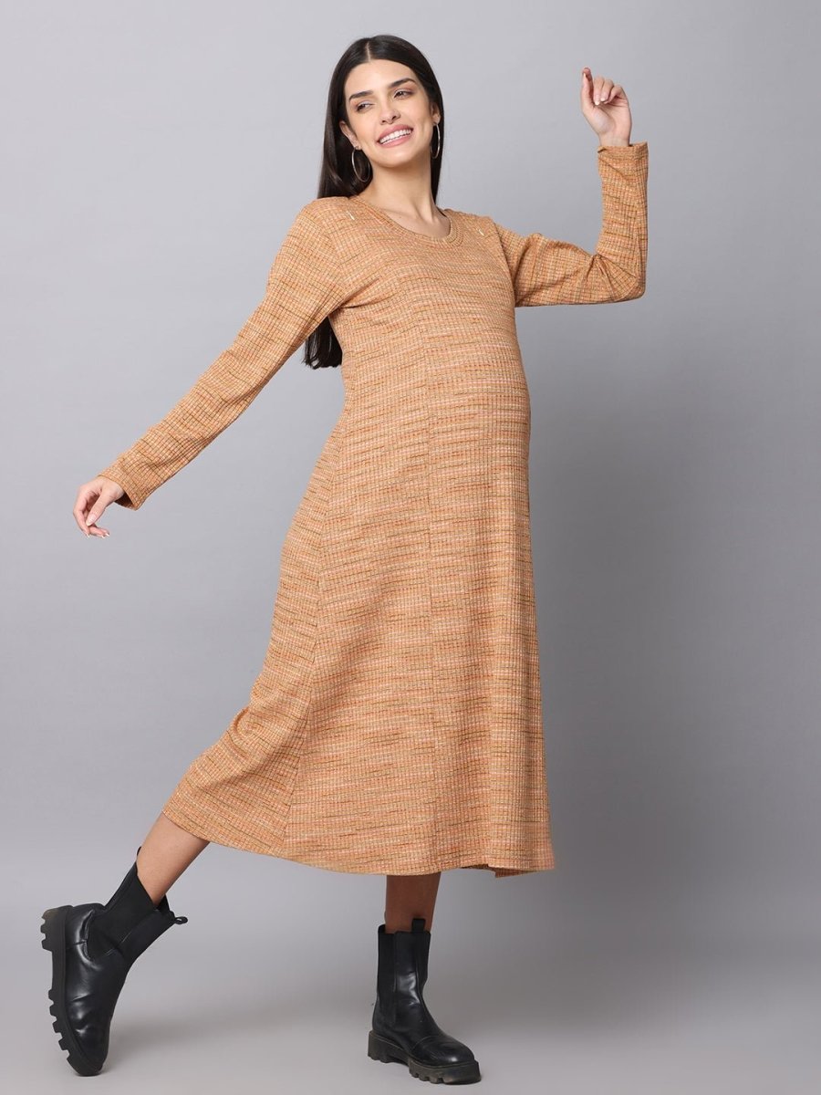 Marmalade Ribbed Maternity and Nursing Dress Orange