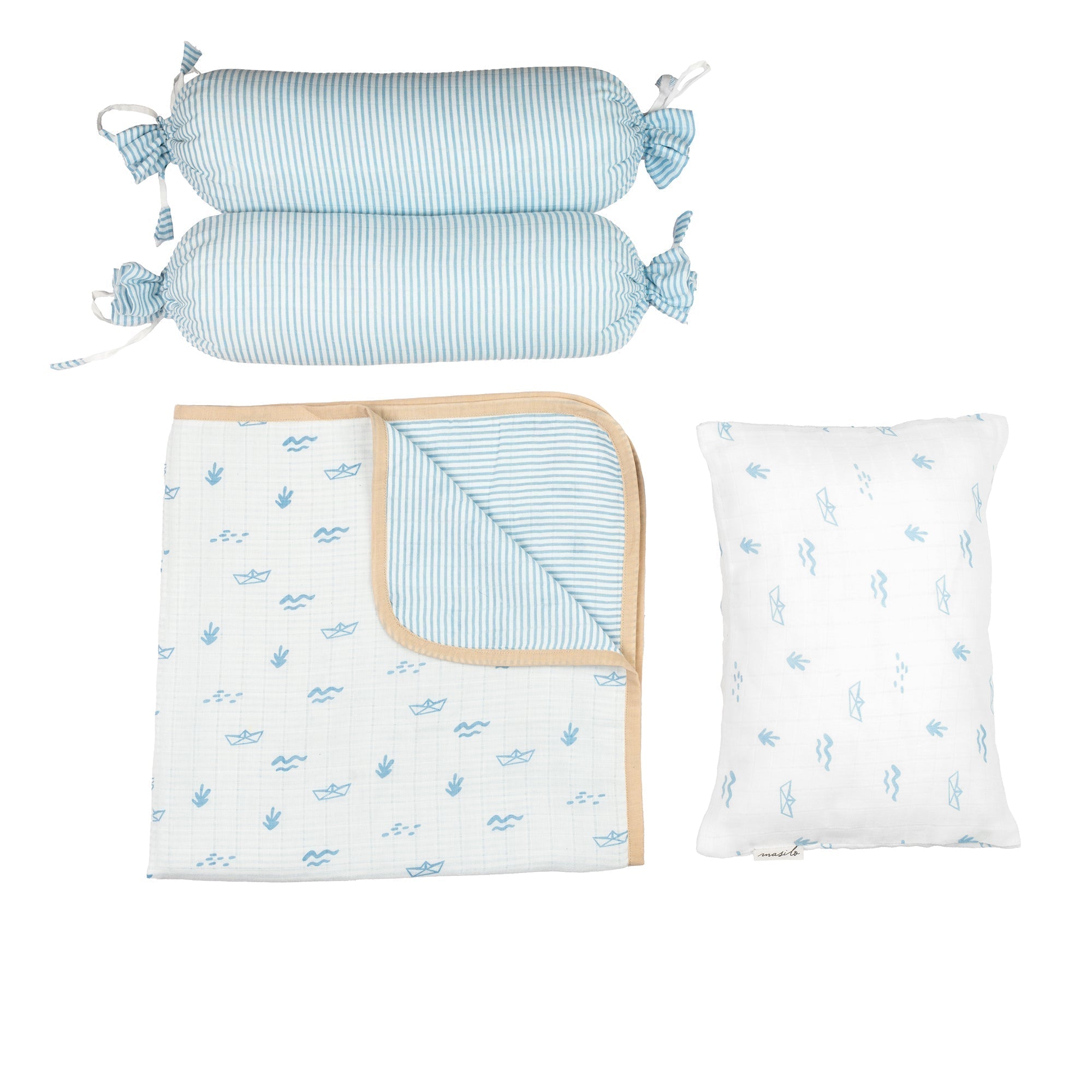 Sea Breeze 4 PC Kids Organic Muslin Cotton Mini Cot Set
