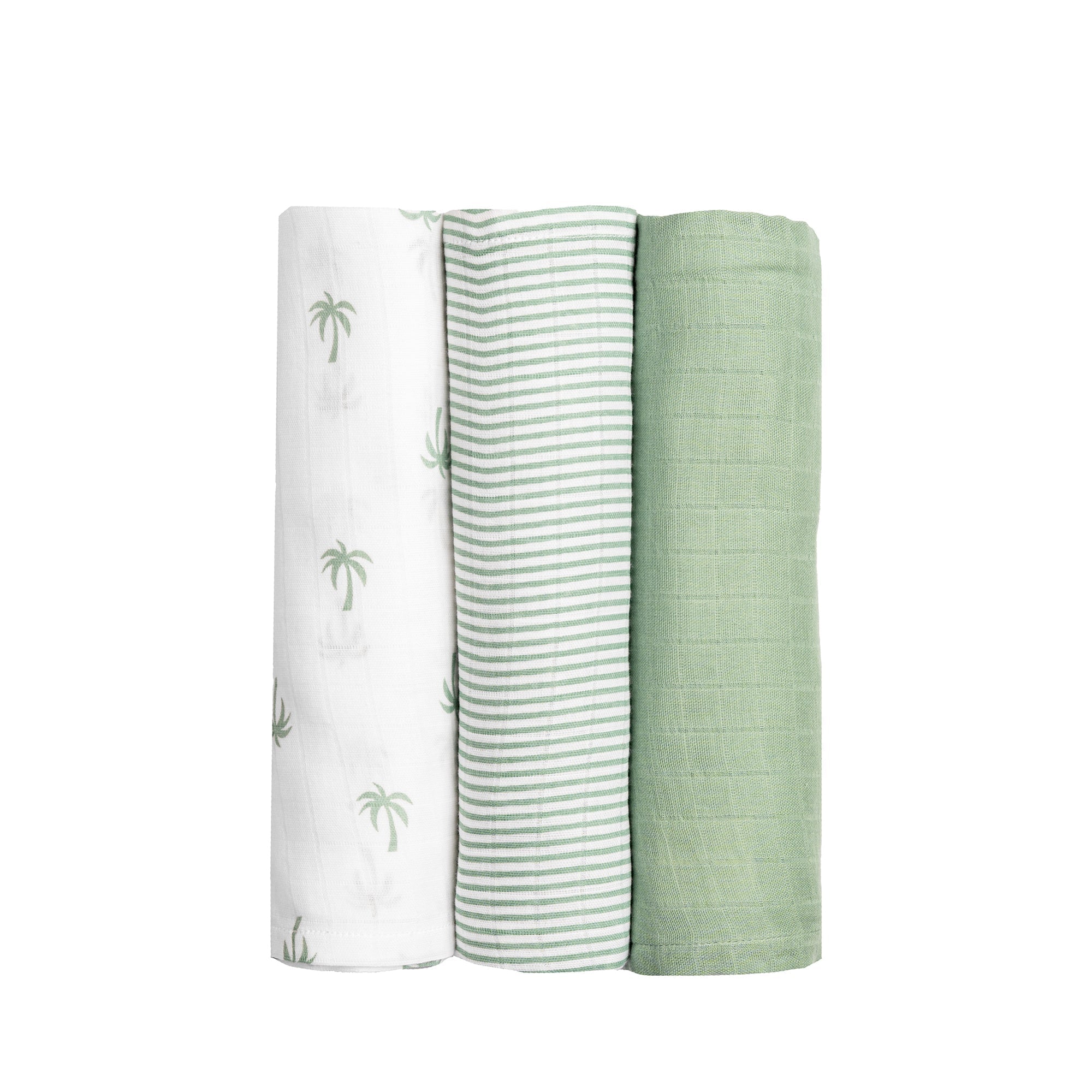 Green Palm 3 PC Kids Organic Cotton Muslin Swaddle Set