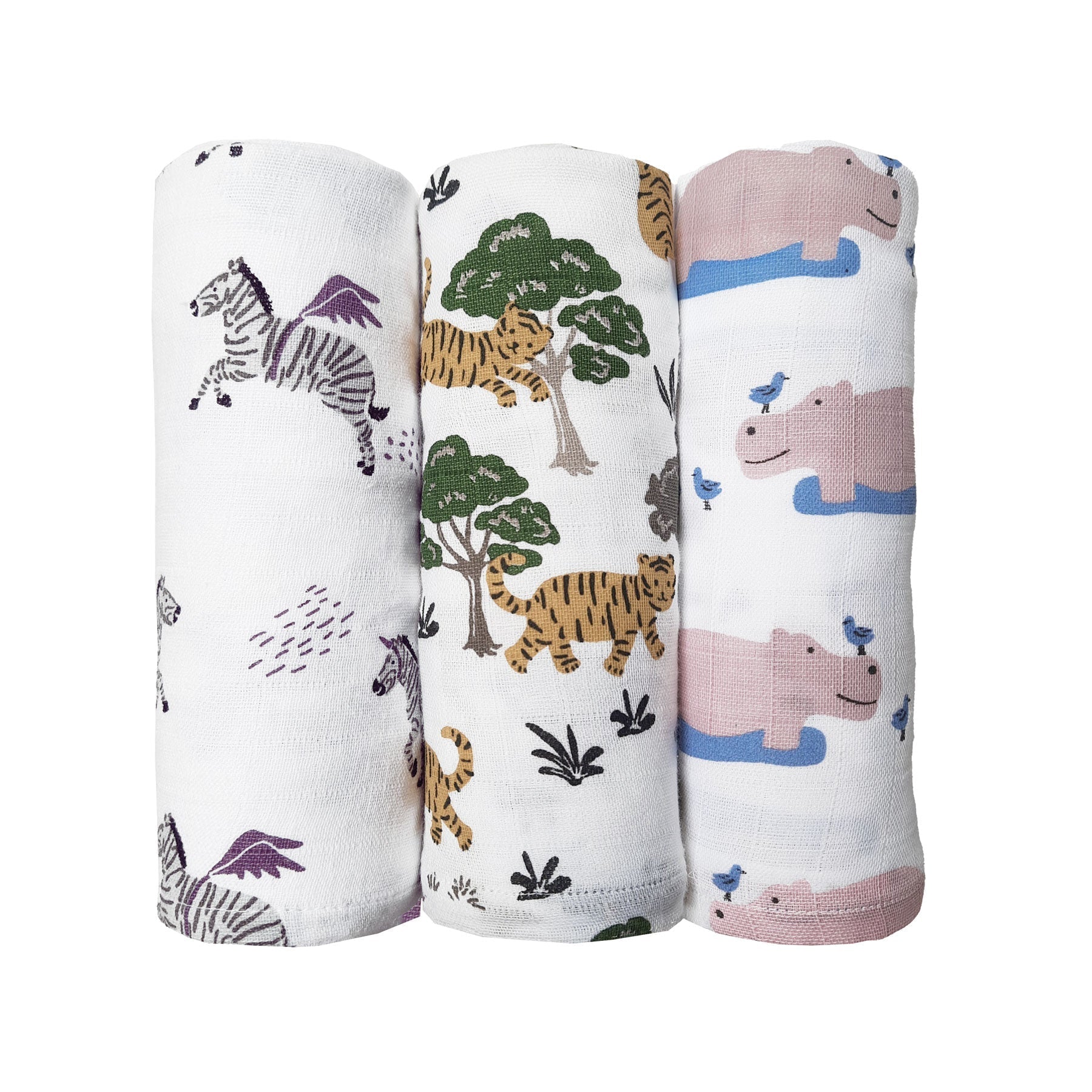 Safari Multicolor Organic Muslin Swaddle Set Of 3 For Kids
