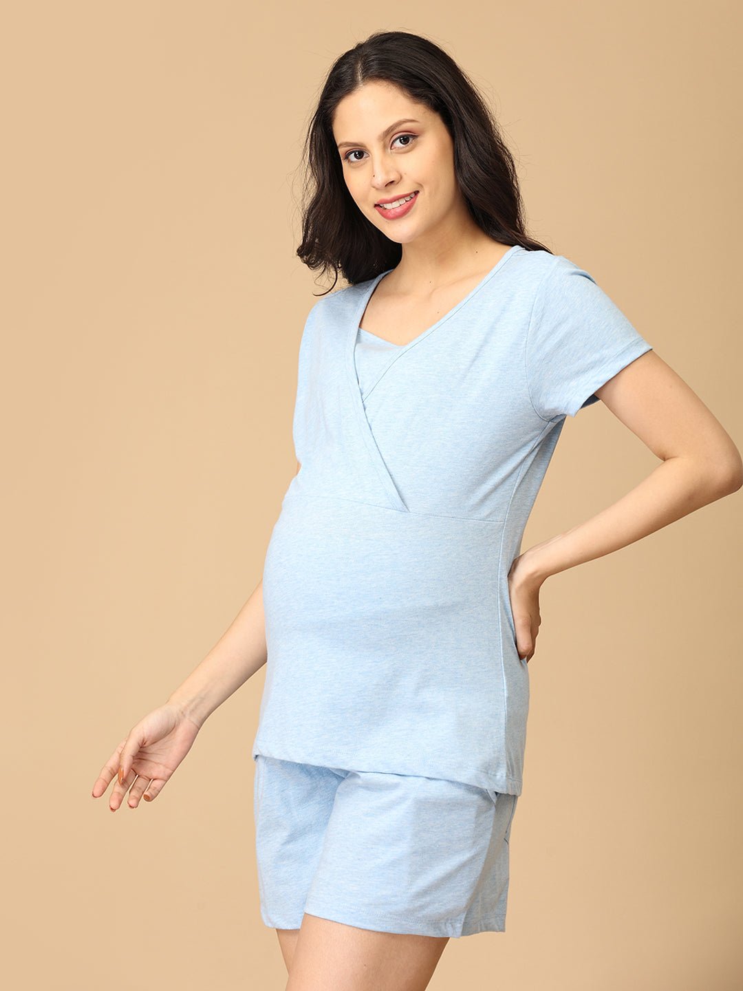 Blue Melange Maternity and Nursing Top Blue